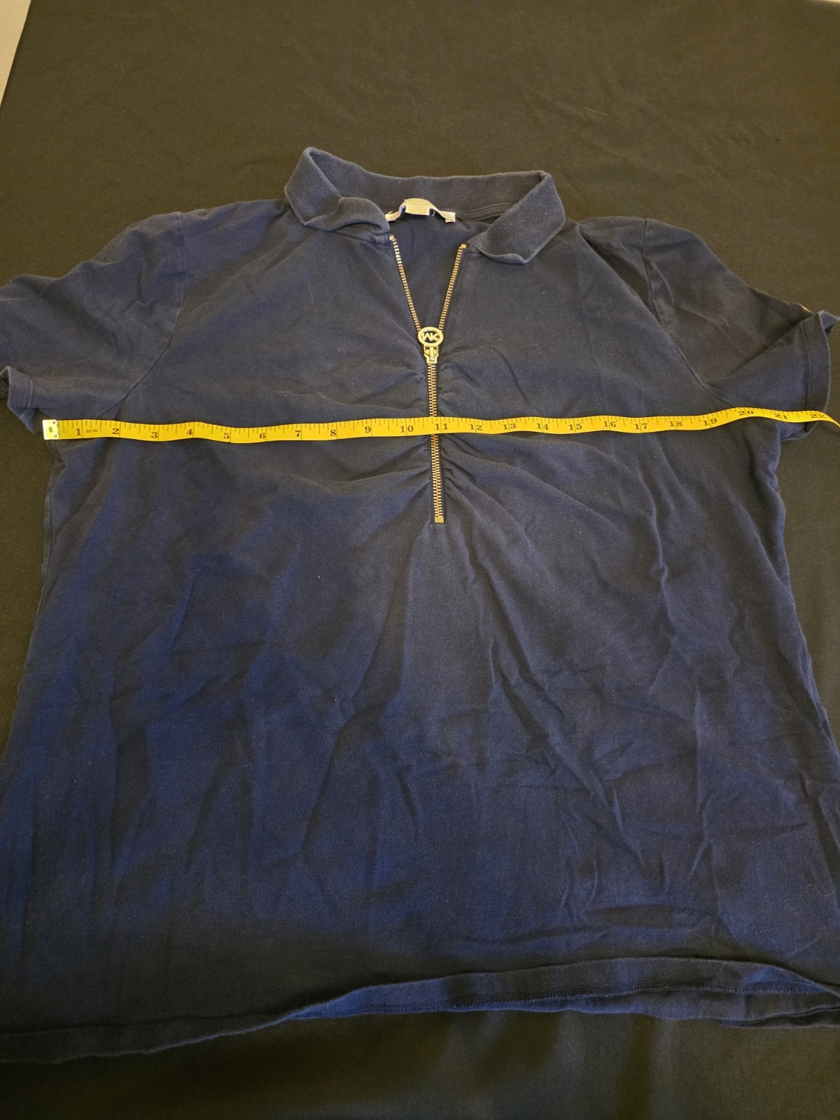 Michael Kors MK Ruched 1/2 Zip Polo T-Shirt Top Admiral Blue Womens Size XL