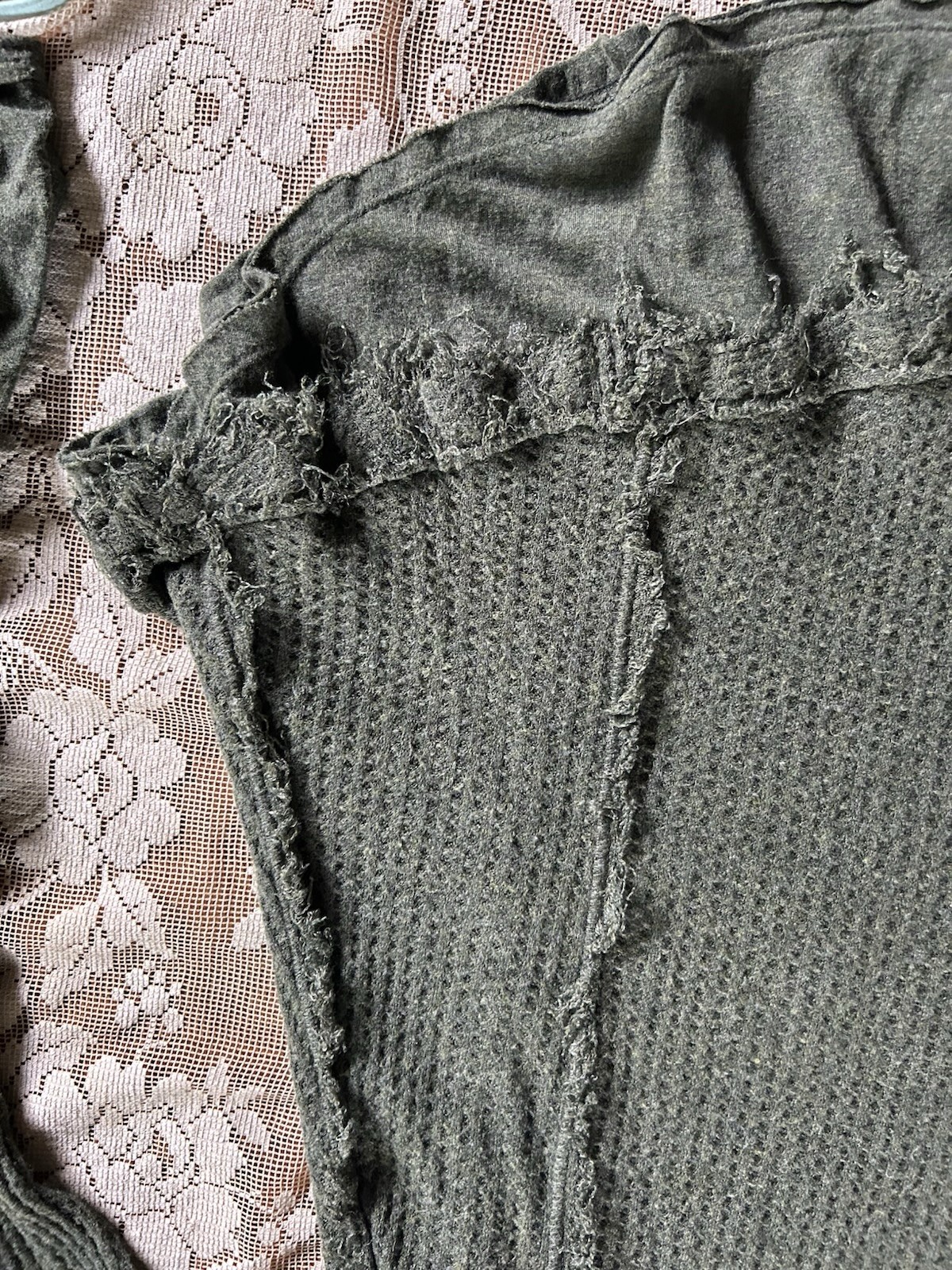We The Free Army Green Tunic Thermal Top Ruffle Raw Edge Loose Fit Small