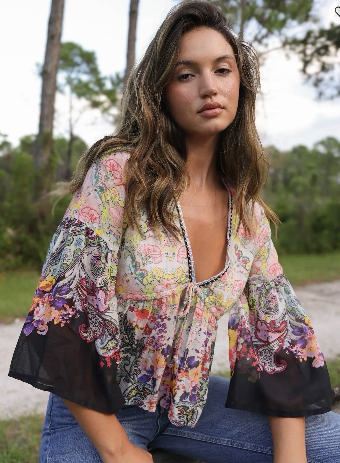 Natural Life Isabella Cotton Top Women Small Floral Boho Fairycore Sequins