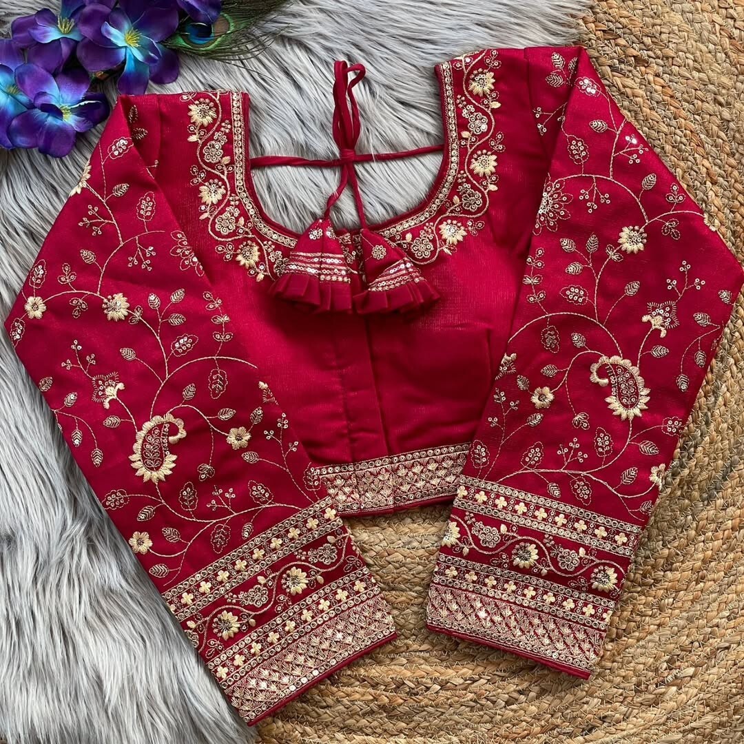 Full sleeves Readymade stitched soft silk embroidered saree Blouse top choli