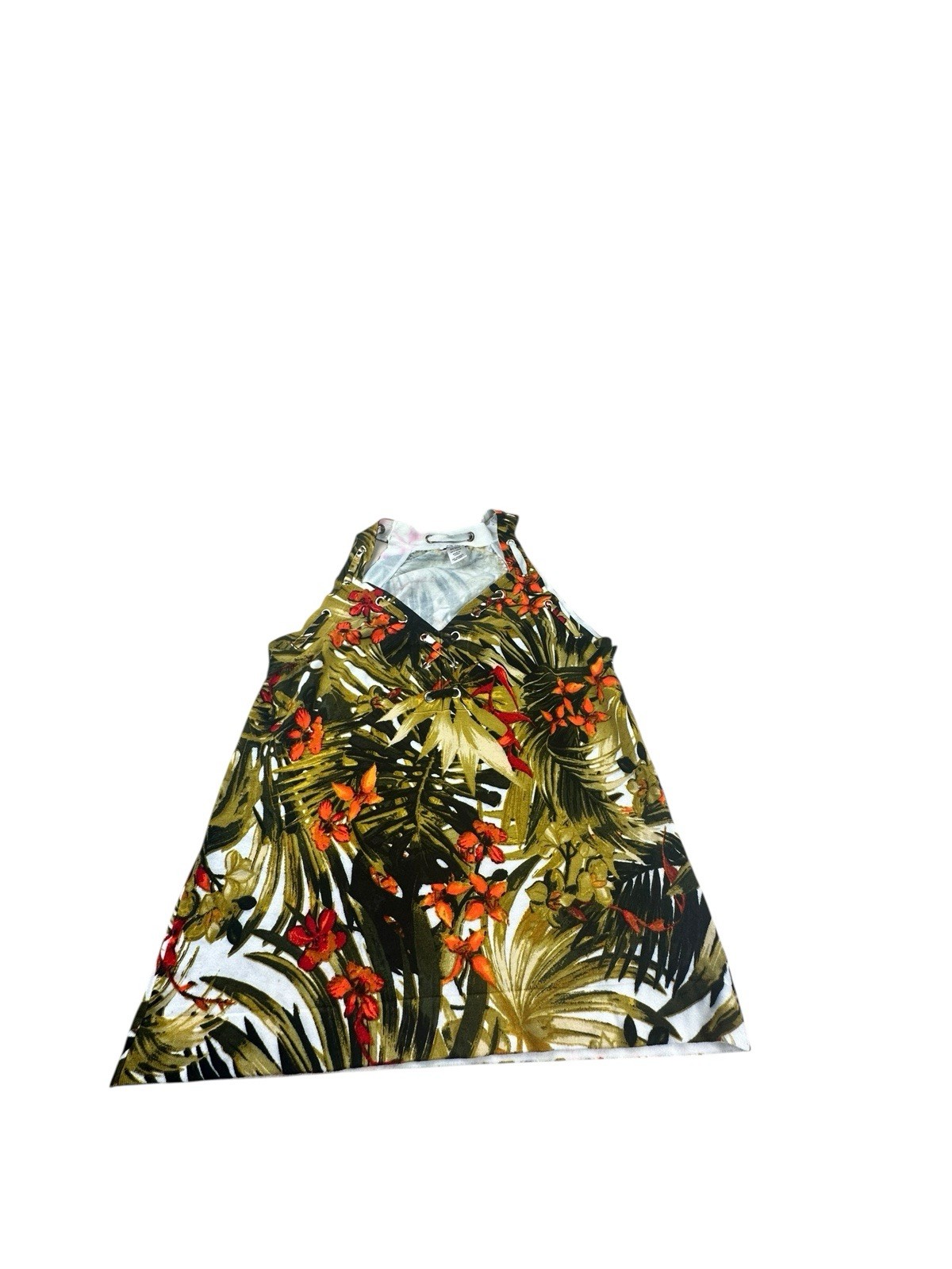 Cache Medium Tropical Multi Color Palm Tree Laced Sleeveless Blouse Top Sz L