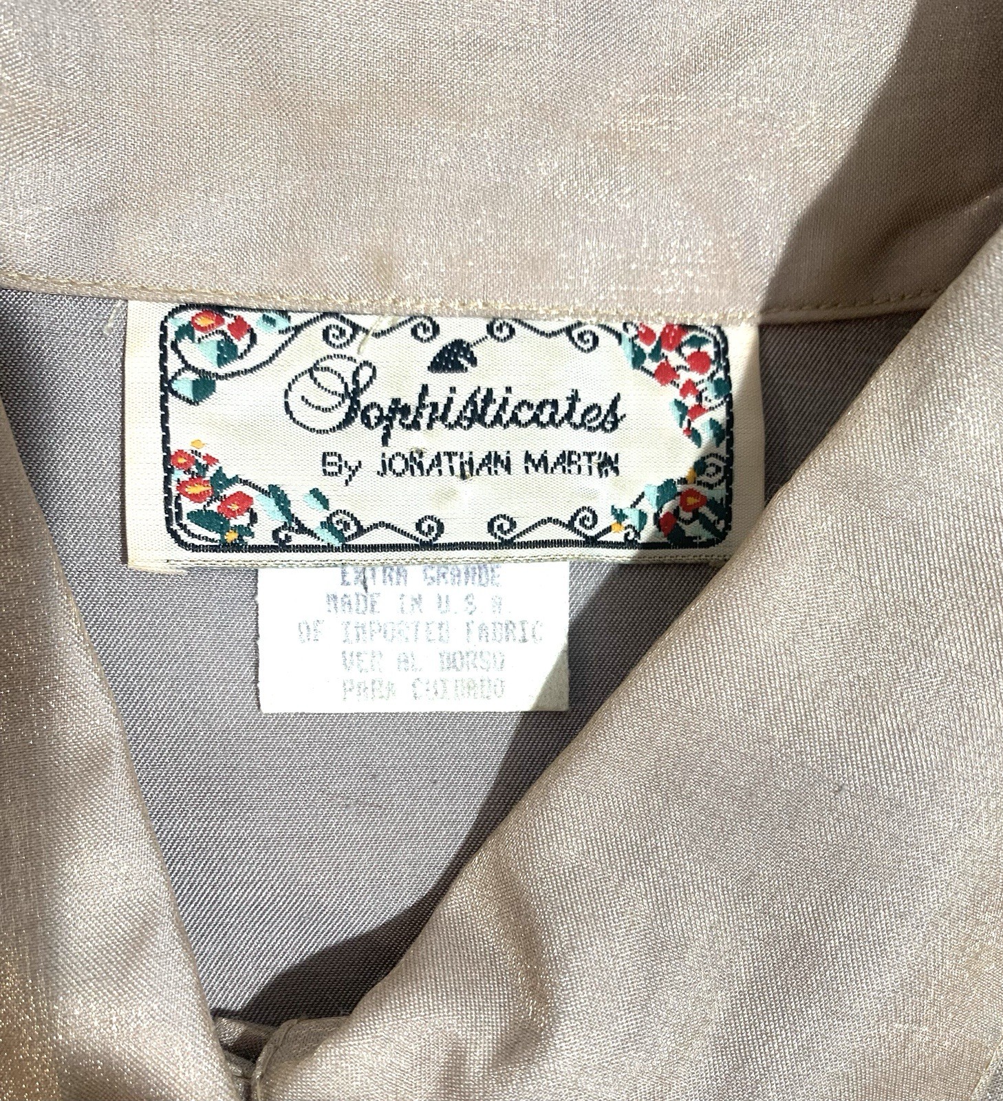 Sophisticates Johnathan Martin Gold Shimmer Taupe Button Shirt Women’s Size XL