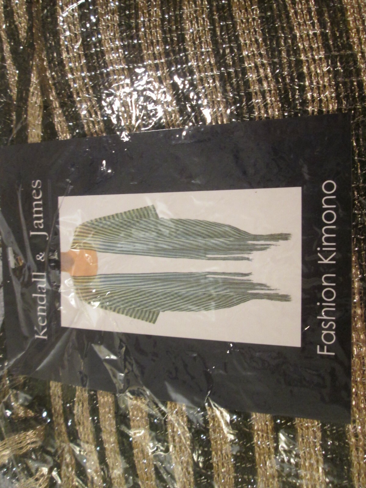 Kendall & James Black & Gold Metallic Kimono Robe New One Size Fits Most