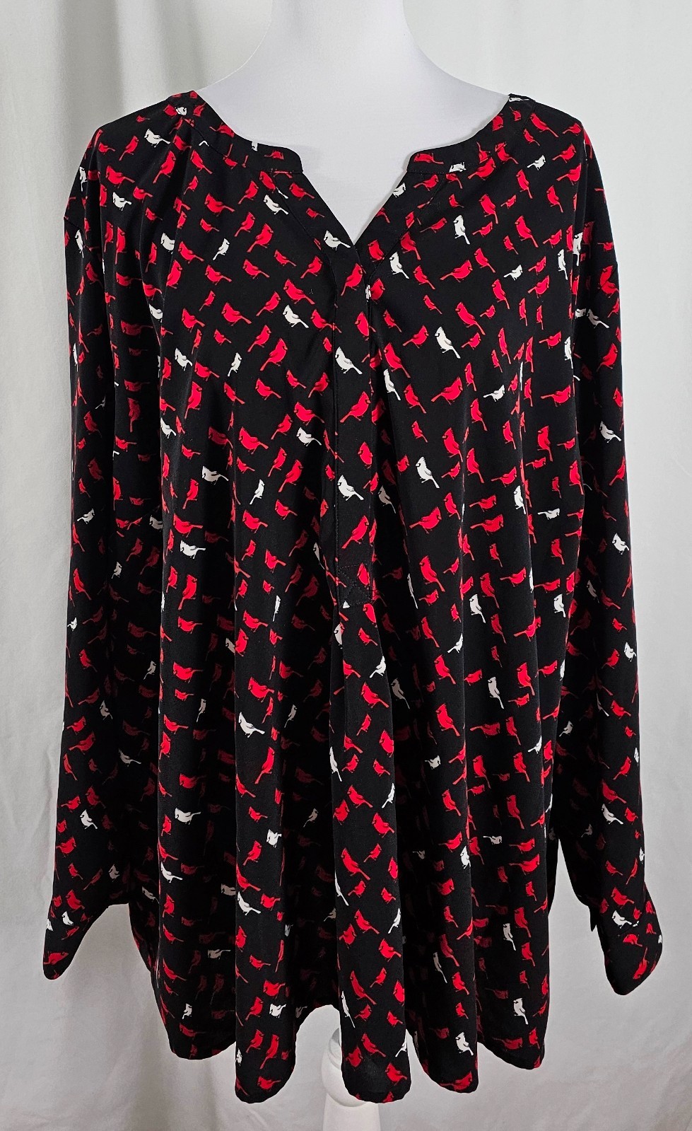 Catherines Womens Pullover Blouse Black Red White Cardinals Polyester Spandex 4X