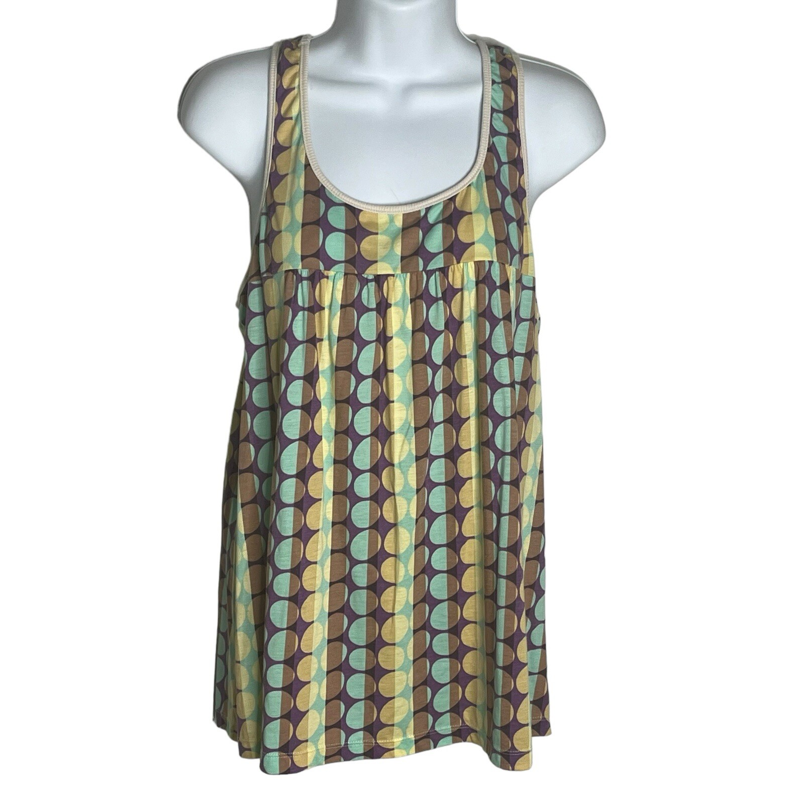 Cosabella Italy Babydoll Tank Top Women’s Size L Geo Print Green Boho Festival