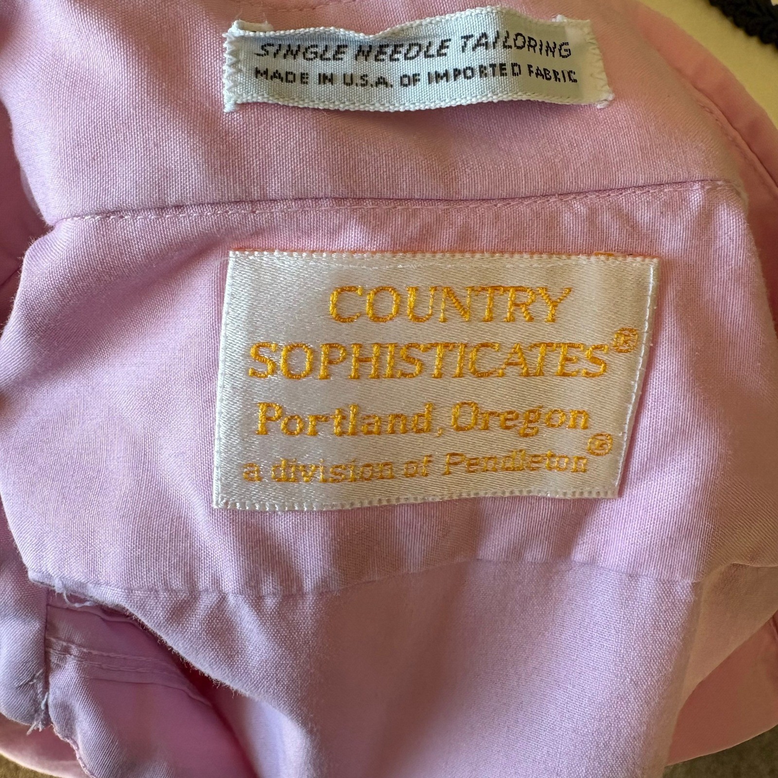 Vintage Pendleton Country Sophisticates Pink Tuxedo Blouse Pleated Front USA