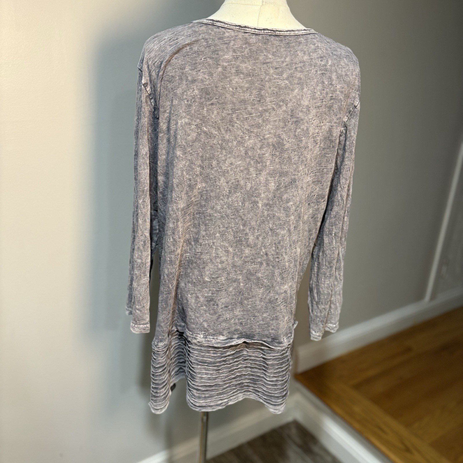 Jess & Jane Tunic Top Gray Mineral Wash Asymmetrical Boho Artsy Lagenlook Sz xL