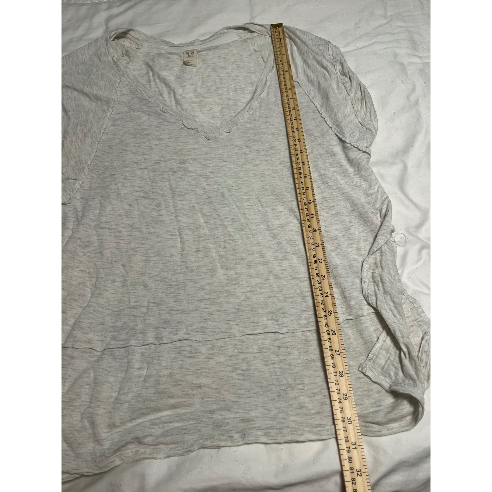 Free People We The Free Oversized V-Neck Tee Heathered Oatmeal Short Sleeve L