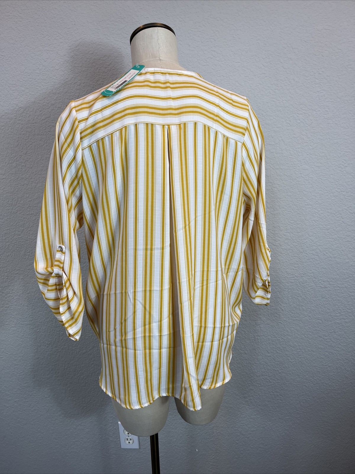 Yellow Stripe XL Womens Blouse Seussical Musical V Neck 40s 70s 80s 90s