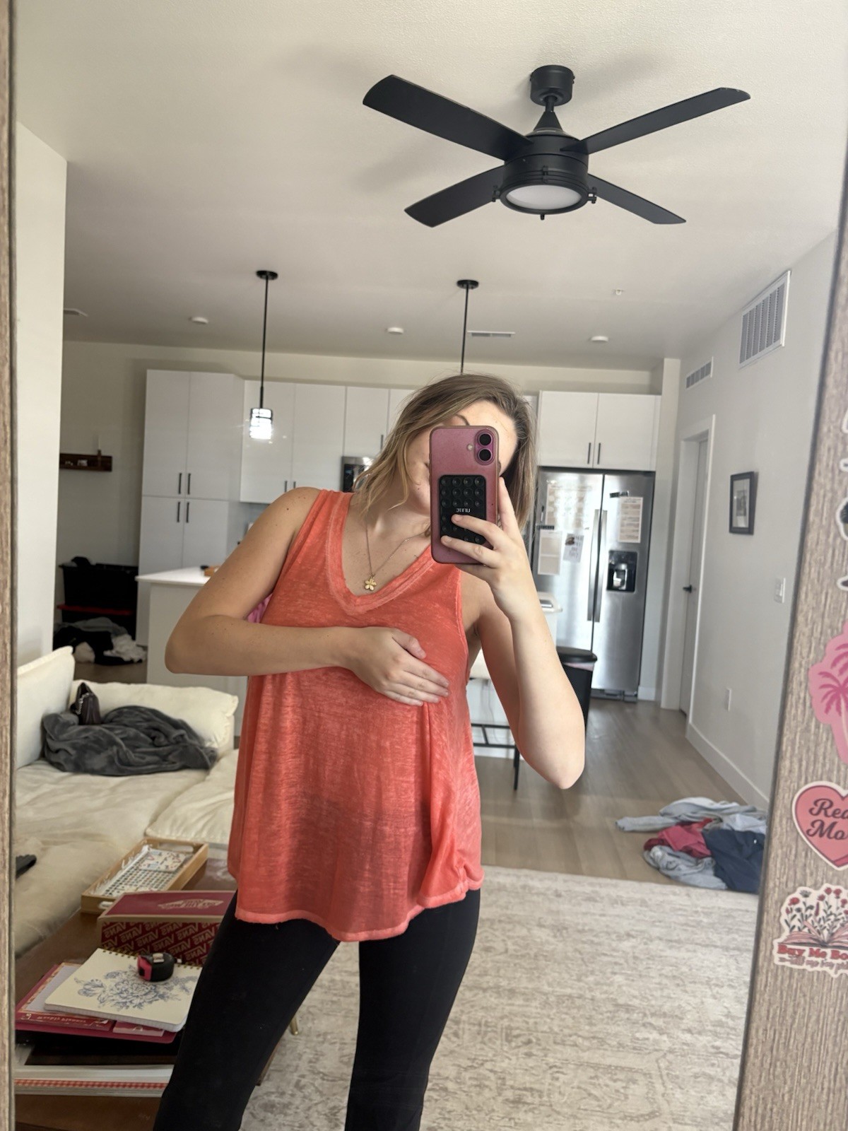 Live the Process Women’s S/P Orange Solid Knit V-Neck Sleeveless Raw Hem Tank