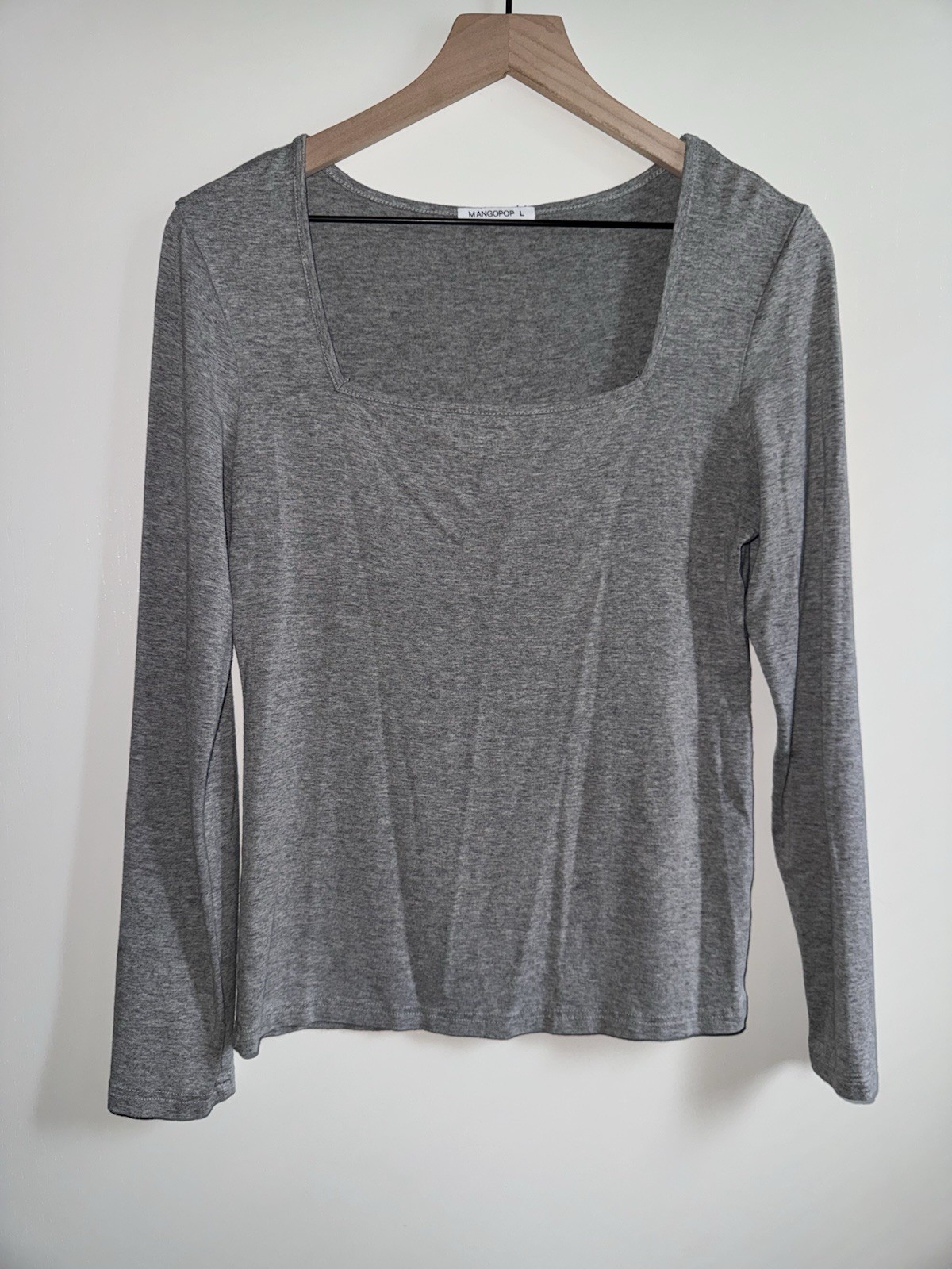 MANGOPOP Square Neck Long Sleeve Top Grey Cotton/Elastane Women’s Size Large