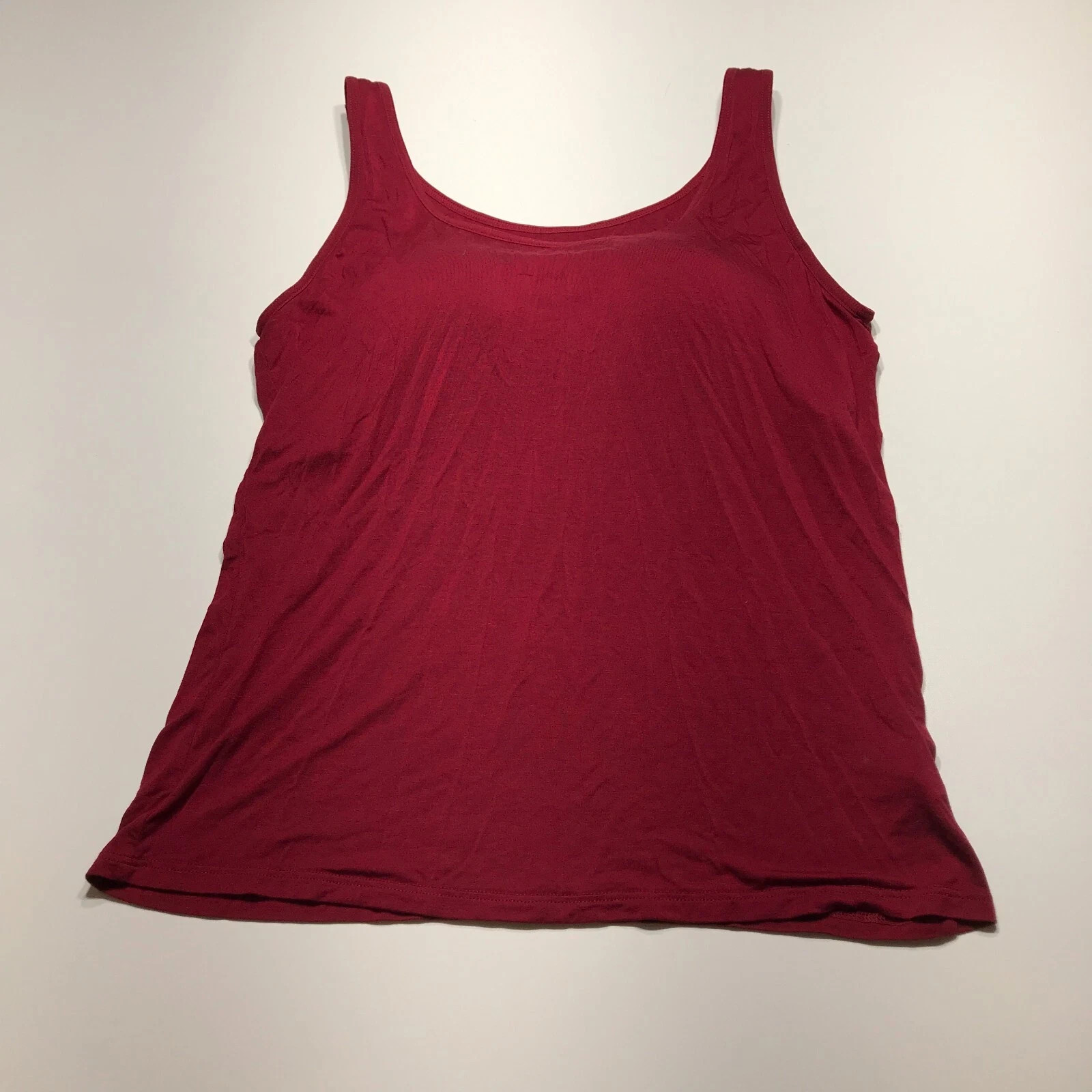 Red Tank Top Built-In Bra Cups Scoop Neck Stretch Breathable Womens Size Large