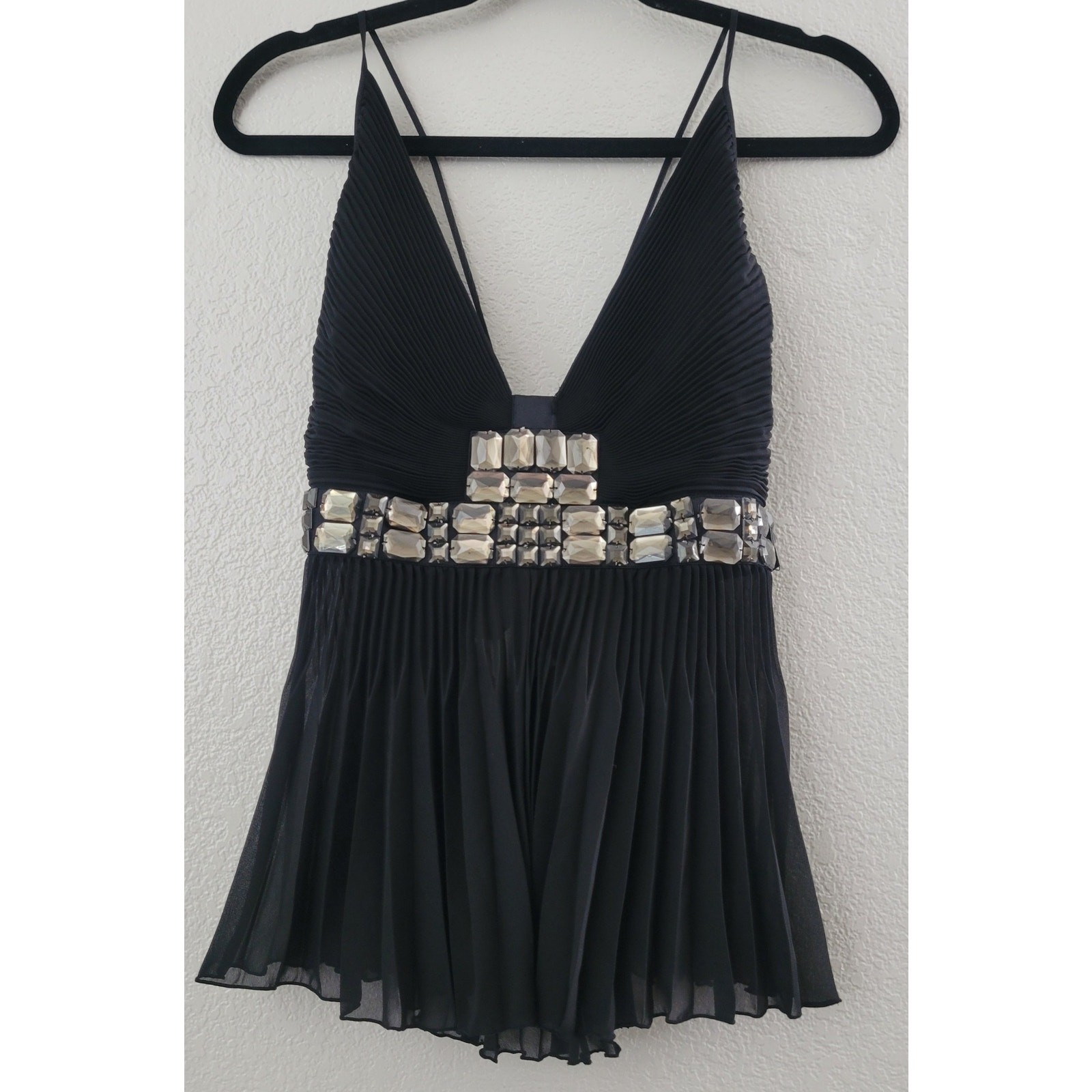 Just Cavalli Black Silk Blend Embellished Pleated Halter Top IT 44 Made Italy