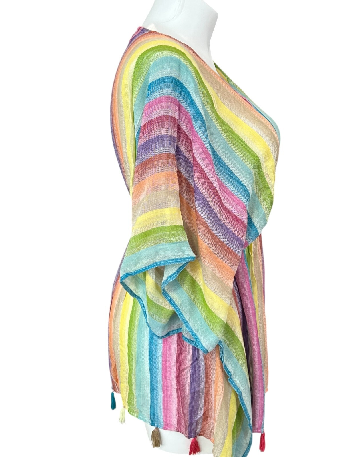 ACCESSORY ST Rainbow Peasant Chiffon Cinch Waist Blouse One Size 100% Rayon