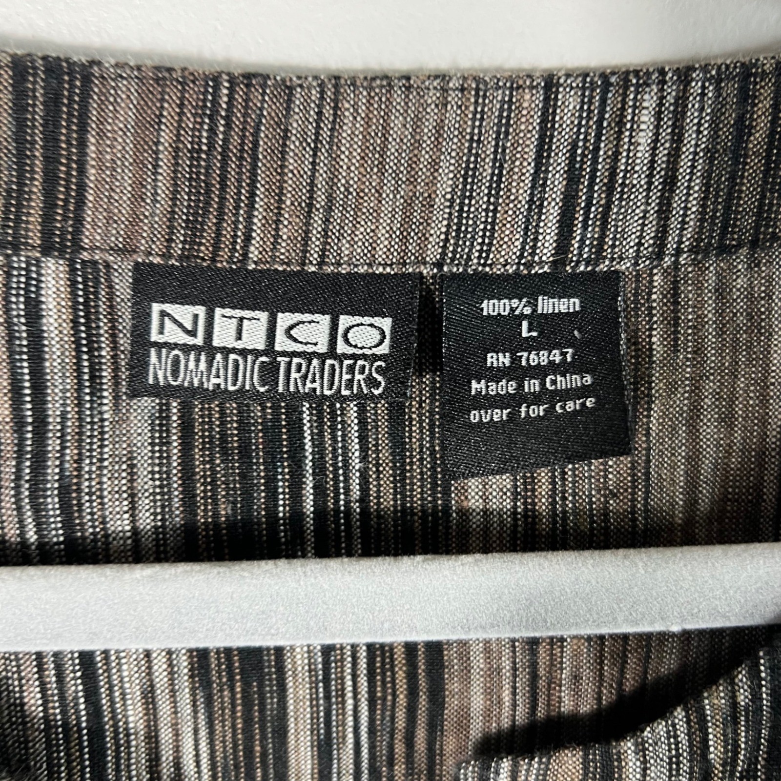 NTCO Nomadic Traders Striped Linen Tunic 3/4 Sleeve Brown Black L