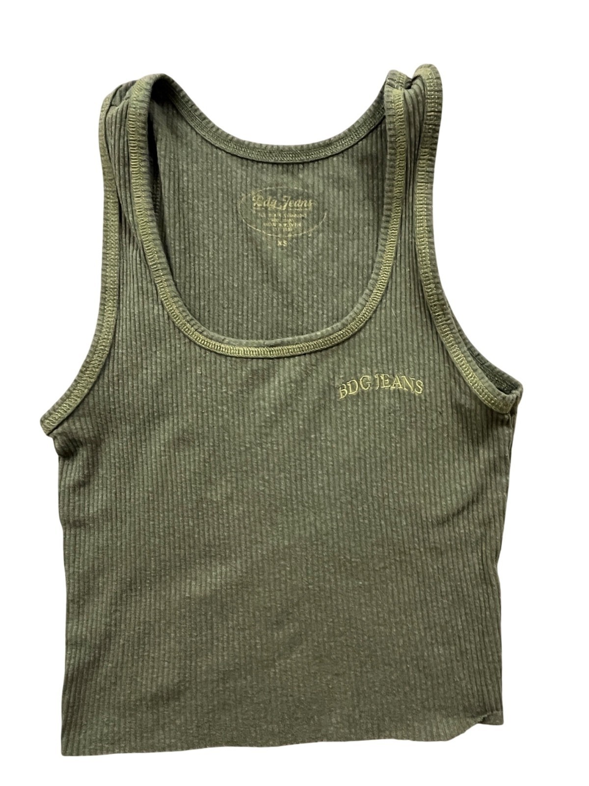 BDG Urban Outfitters Baby Crop Tank Top XS Green Ribbed Logo 90s Grunge Utilty