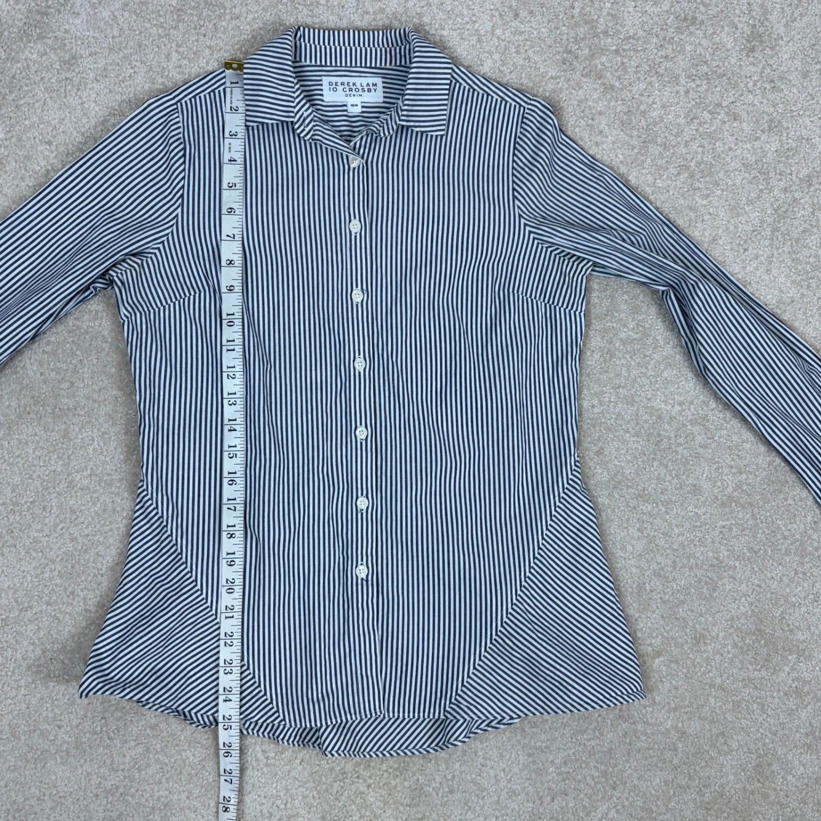Derek Lam 10 Crosby Denim Navy White Striped Cotton Button Down Shirt XS