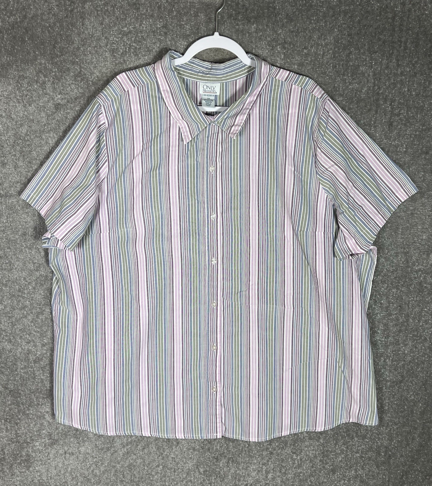 Only Necessities Button Up Top Womens Size 3X Purple Blue Green Pink Striped