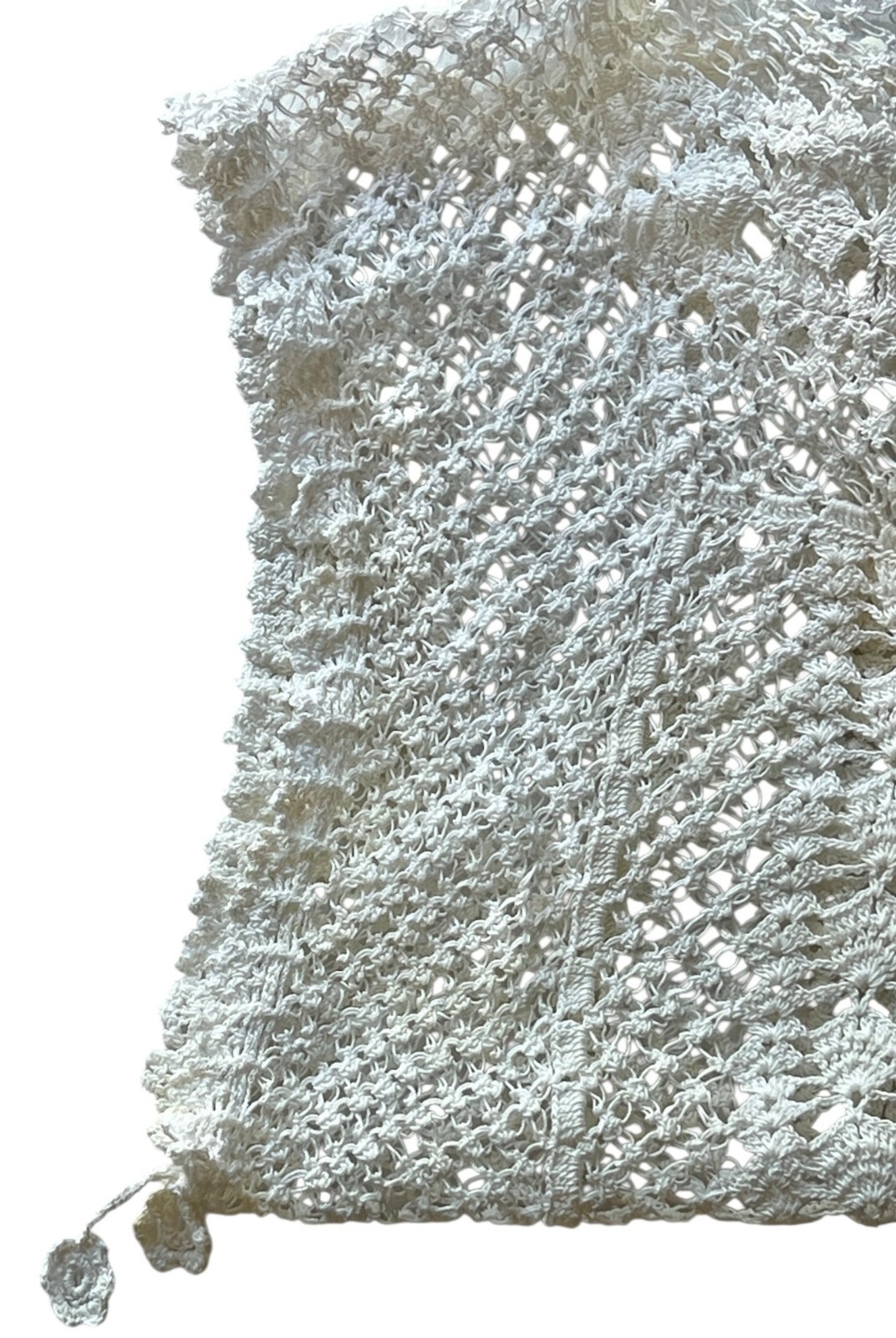 Crocheted Lace Bodice Scalloped Edges Adjustable Ties 20″ VTG White Flaws READ