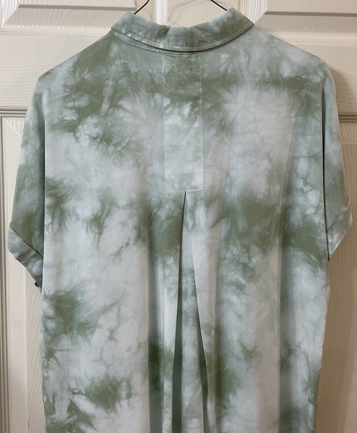 Cloth & Stone Women’s Green Tie Dye Button Up Top Med Boxy Hi Lo Hem Comfort EUC