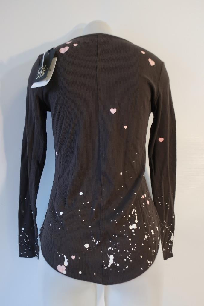 NWT Womens Chaser Vintage Black Pink White Heart Dot Graphic Waffle Top S
