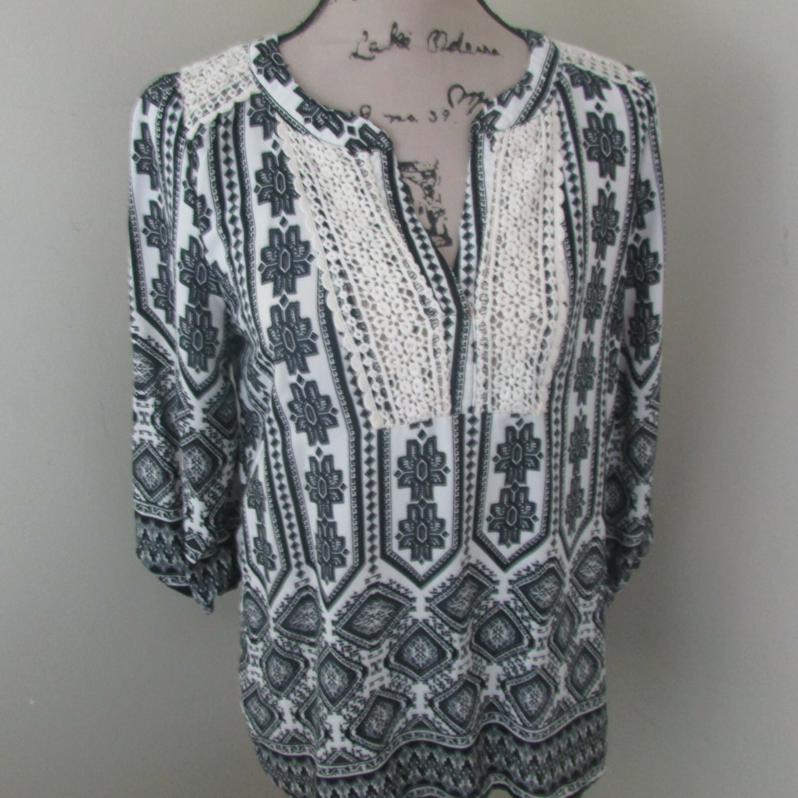Fab’rik Womens Blouse Medium Black White Boho
