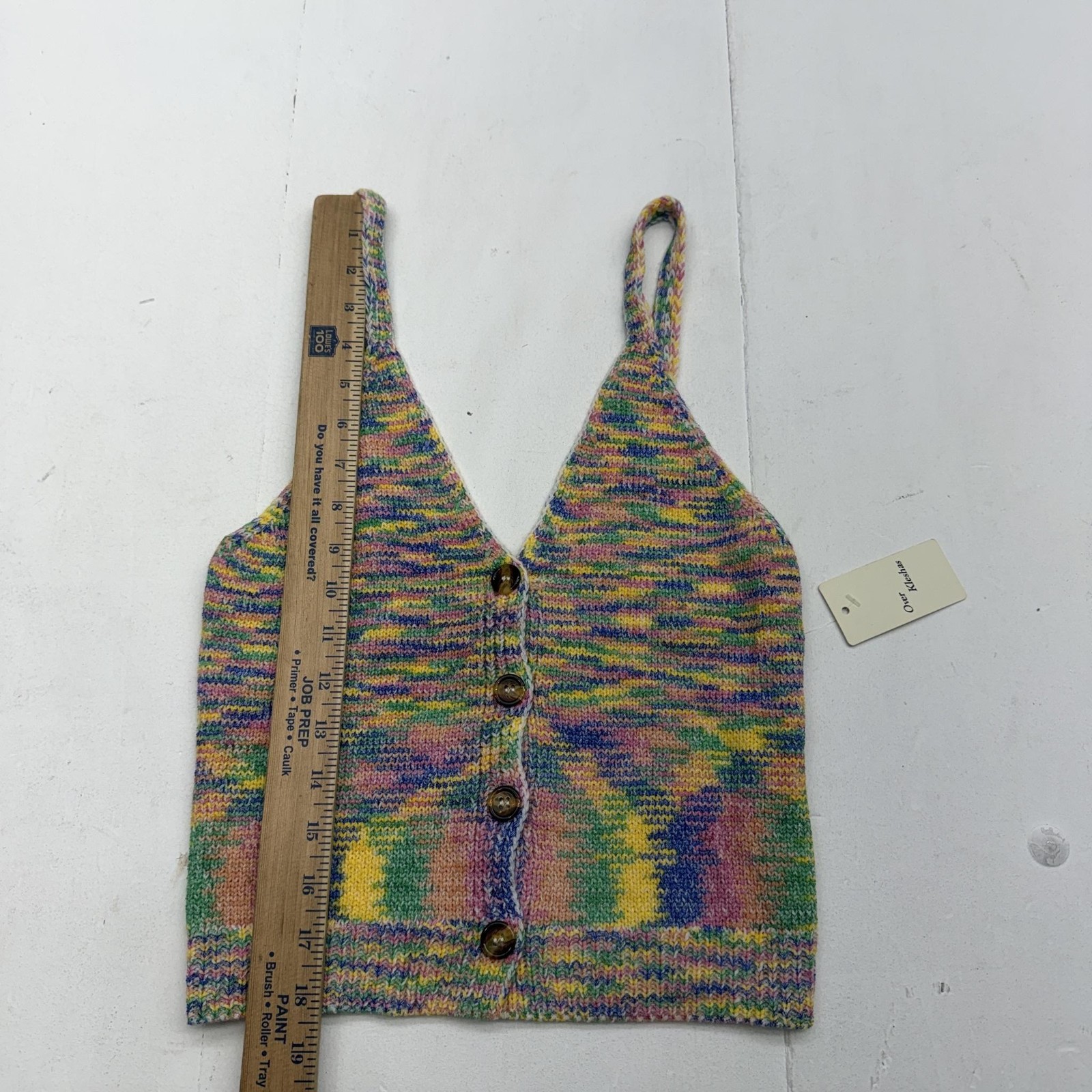 Over Kleshas Tank Top Womens S/M Multicolor V Neck Sleeveless Knit Button Front