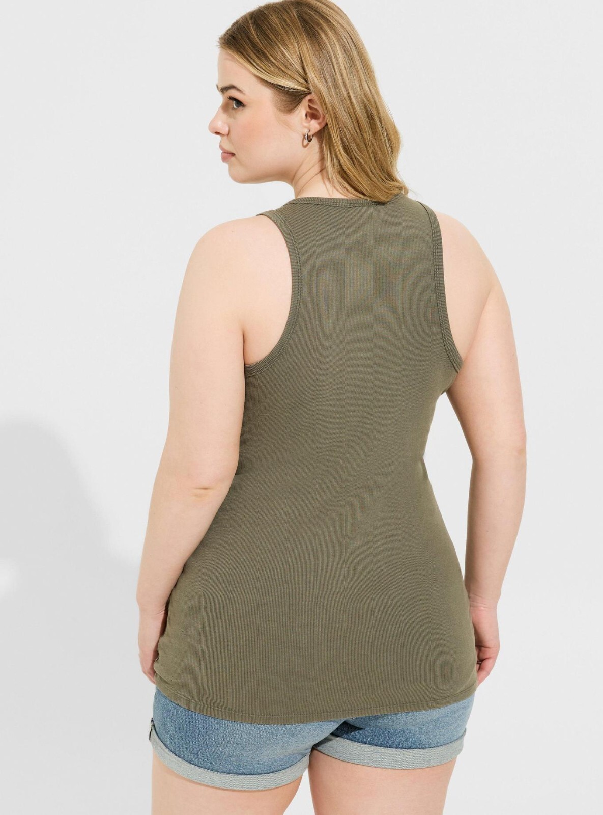 Torrid 2X Cotton Modal Rib Notch Neck Crochet Inset Tank Deep Depths Olive NWT