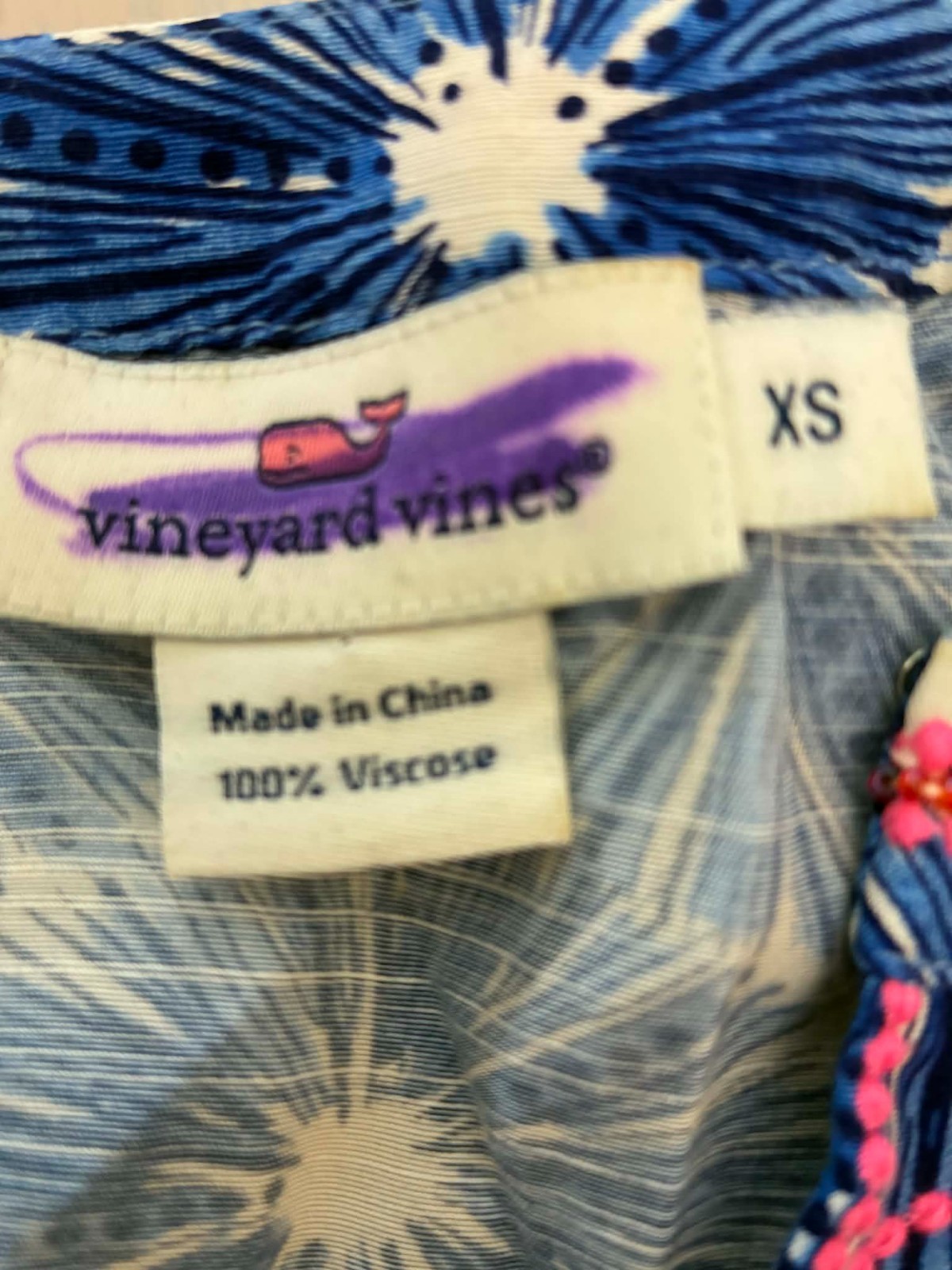 Vineyard Vines XS Blue Starburst Beaded Tunic Blouse 100% Viscose Top