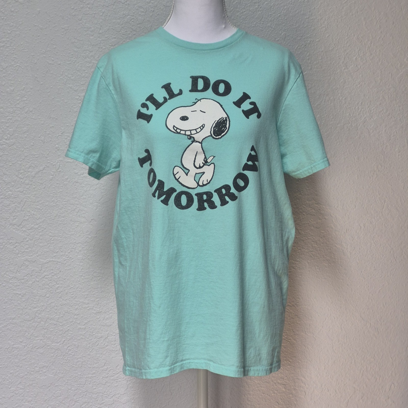 Peanuts Snoopy I’ll Do It Tomorrow Graphic Tee Medium Mint Green 100% Cotton