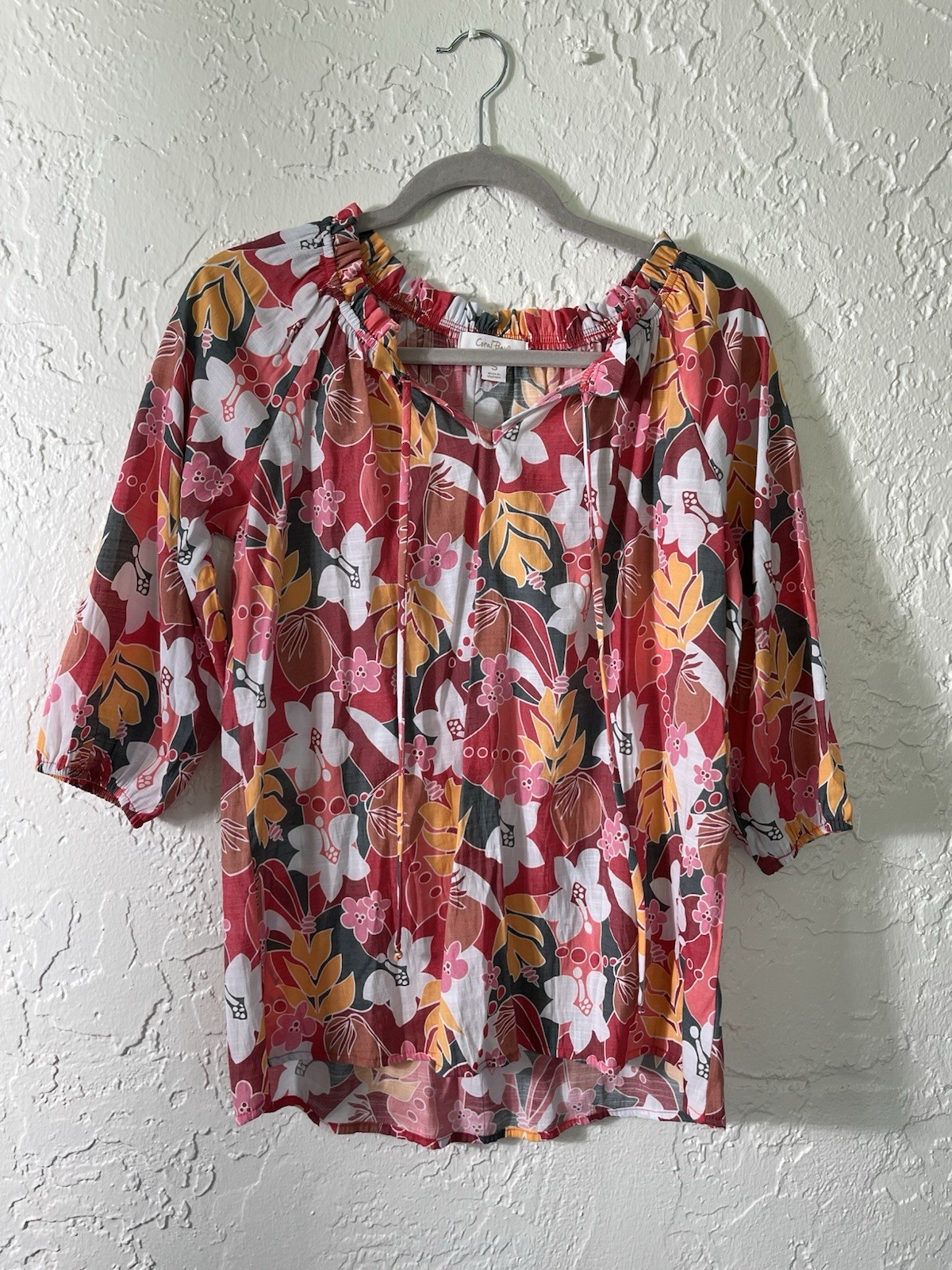 Women Coral Bay Purple Floral Blouse Top S Tropical Hawaiian