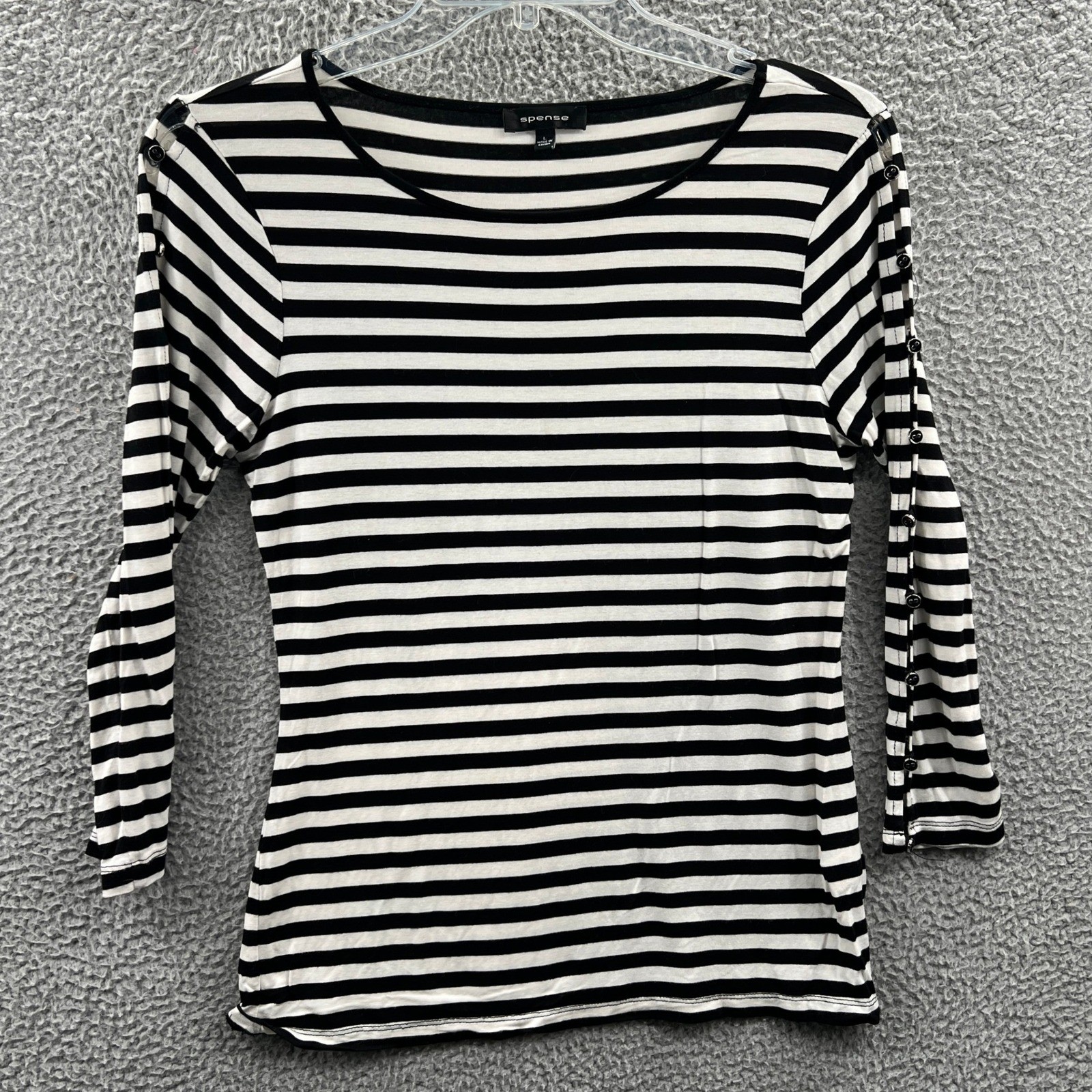Womens Coastal Minimalist Top L Striped Nautical Capsule Relaxed Stretch Knit