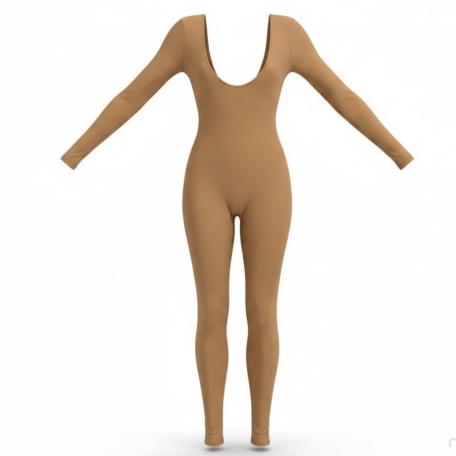 Baltogs Womens Tan Scoop Neck & Long Sleeve Stretch Catsuit Size M