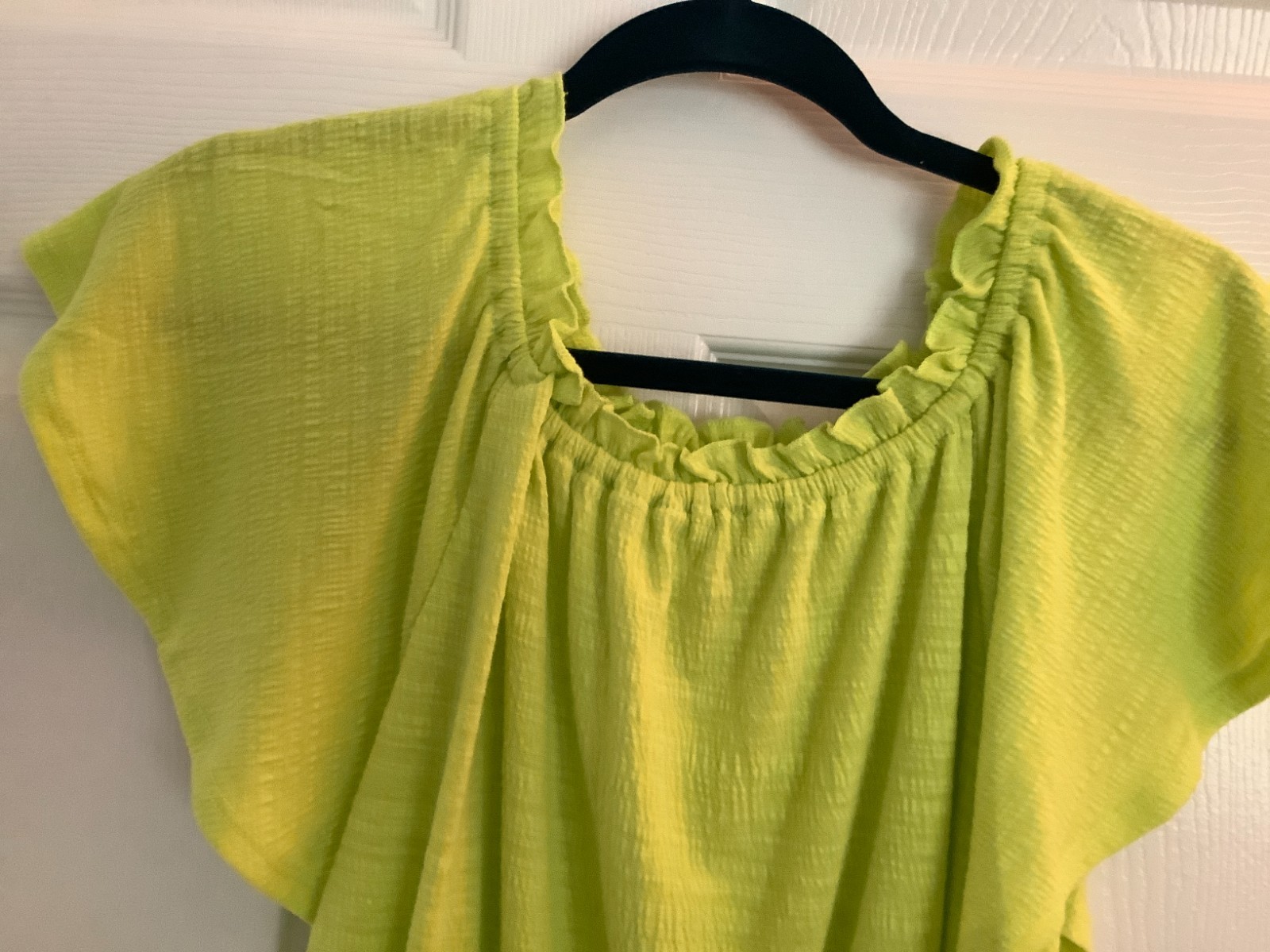 Unbranded pheasant style knit top shirt cap sleeve size m lime green euc
