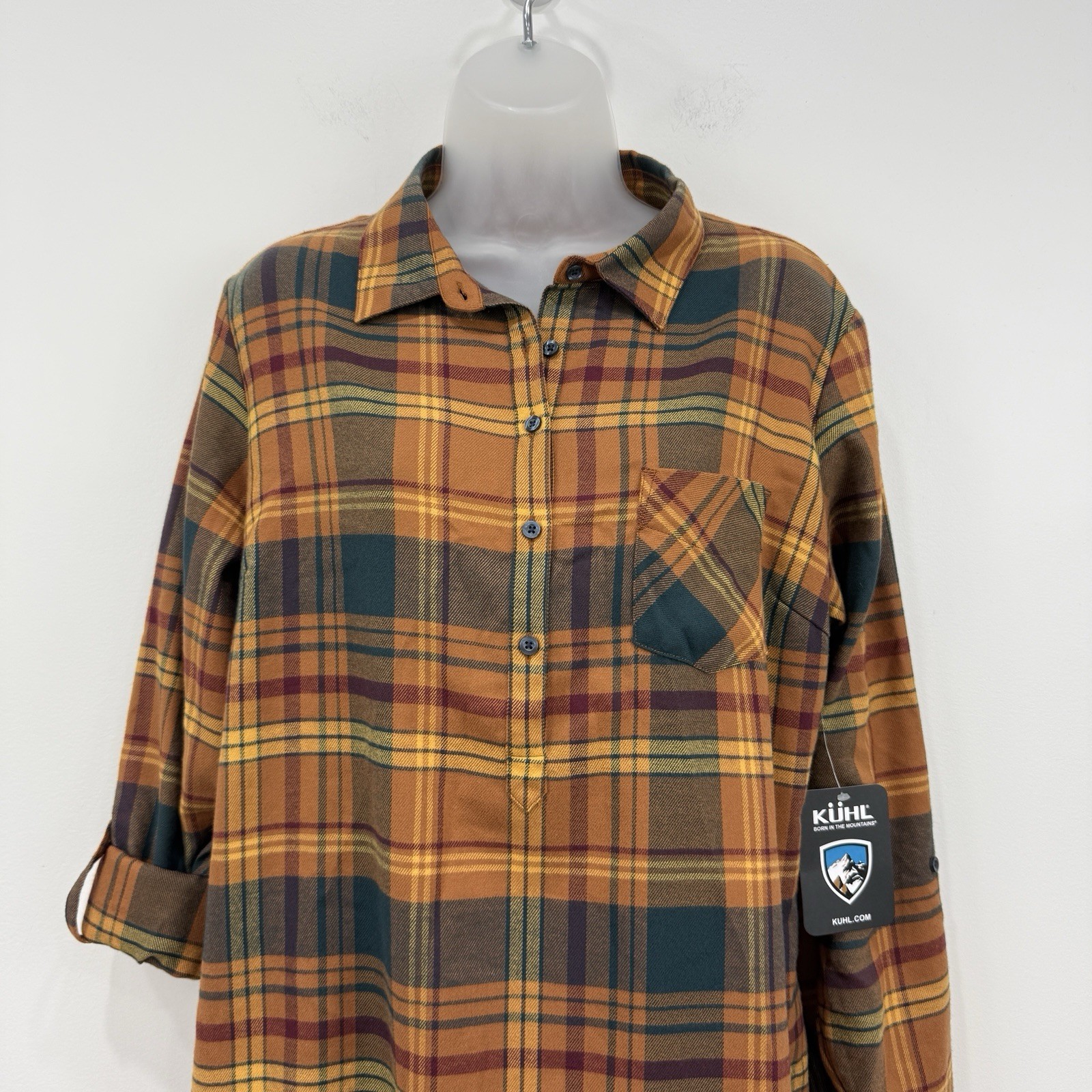 Kuhl Ferrata Tunic Flannel Shirt Women L NWT Copper Granola Girl Outdoors Hiking