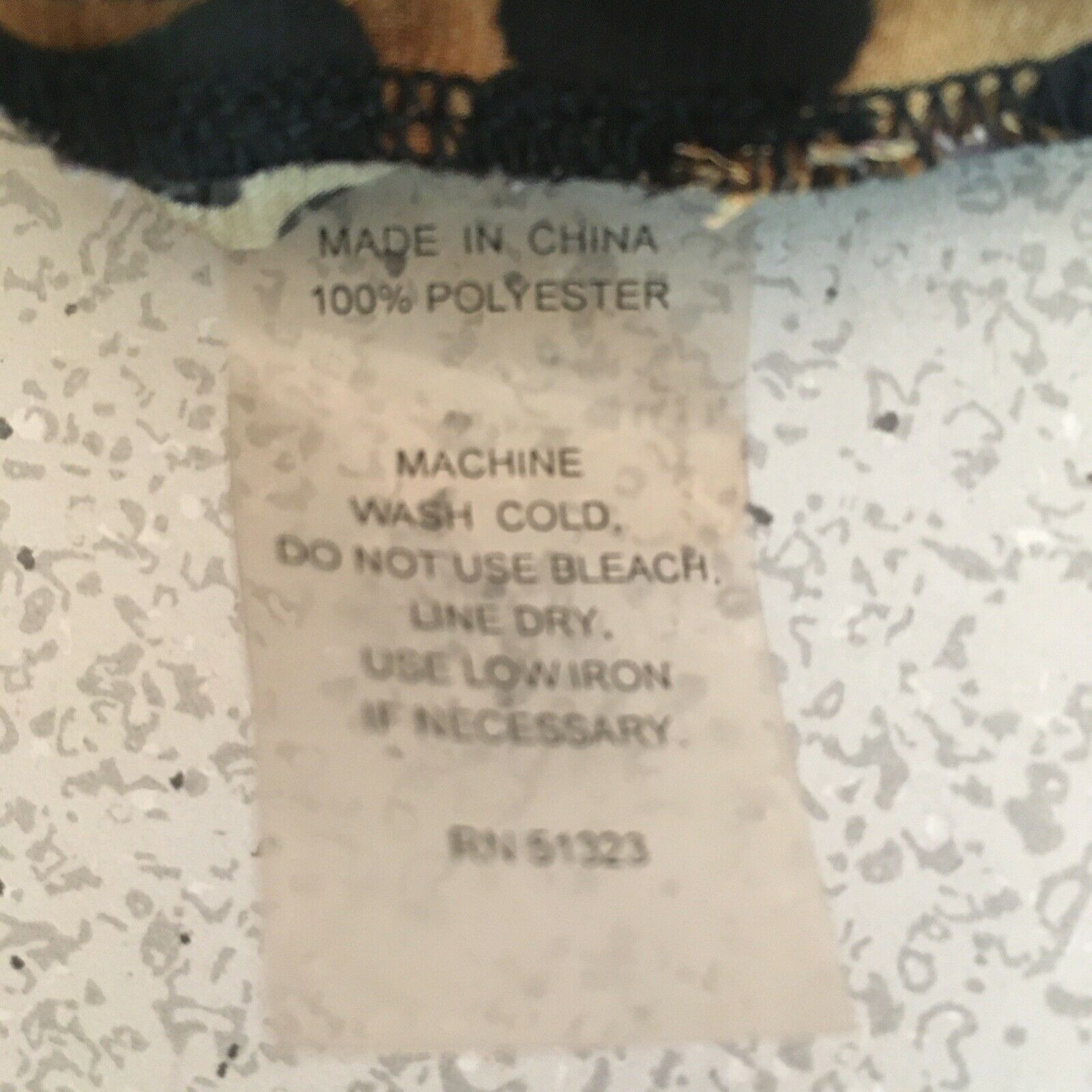 Vintage Chaus size 6 sleeveless blouse self tie neckline tan black animal print
