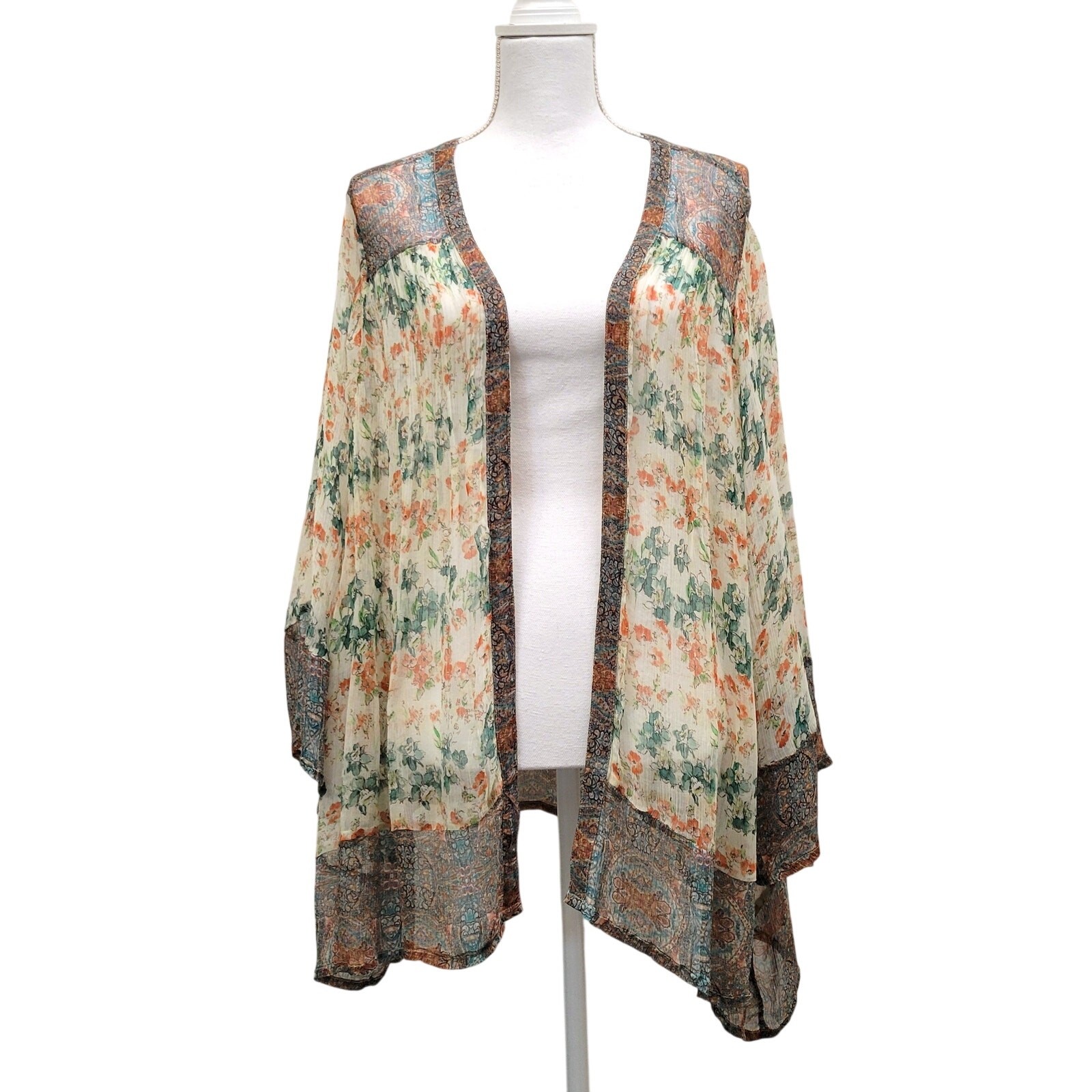 Sundance Kimono Top Women’s XL Floral Sheer Flowy Boho Festival Vegan 100% Cupro