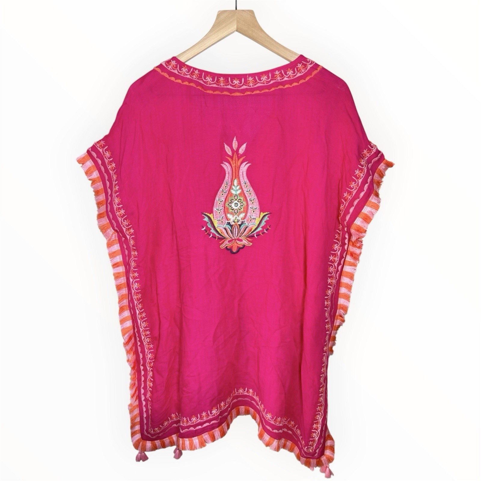 NWT Spartina 449 Kaftan Beach Cover Up Pineapple Embroidered Swim Fuchsia Pink