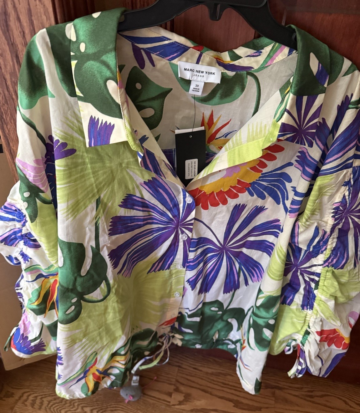 Marc New York Jeans Tropical Floral Rayon Woven Button-Up Blouse Women 3X