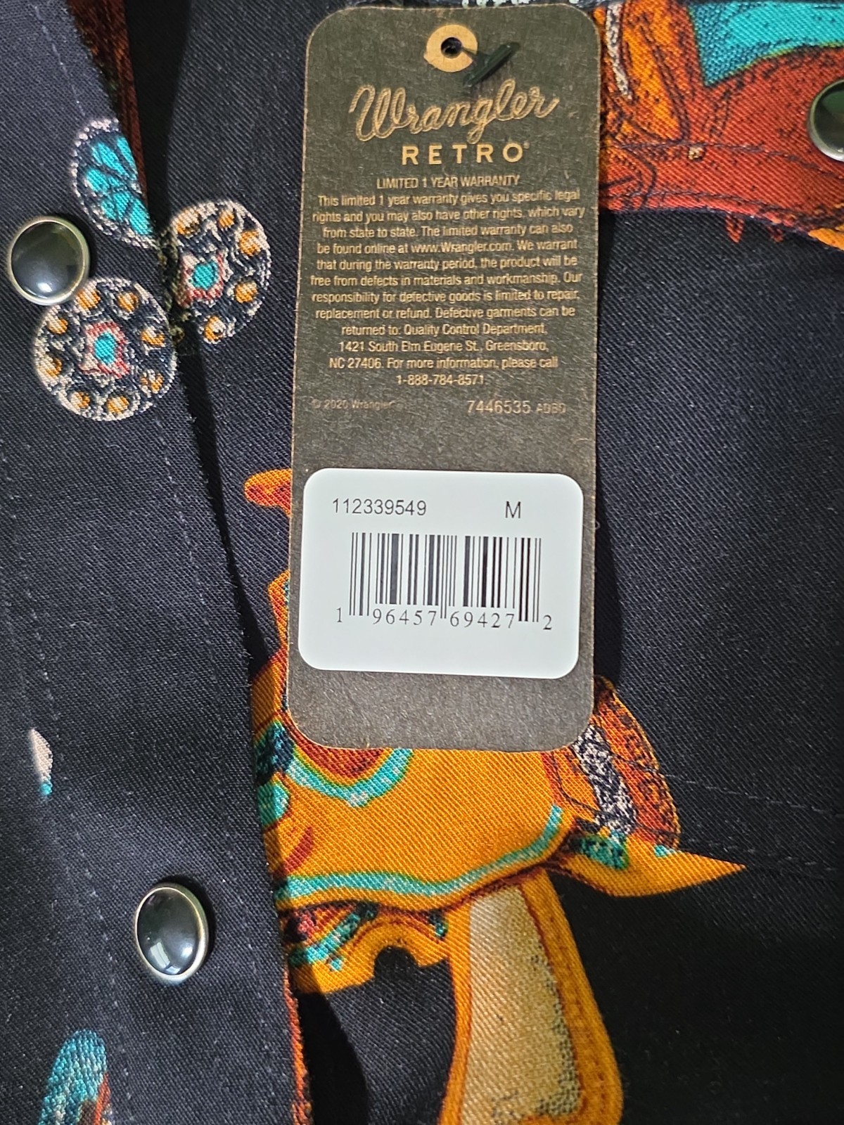 NWT WRANGLER RETRO Women’s Western Shirt Med Saddle Design 100% rayon long slv