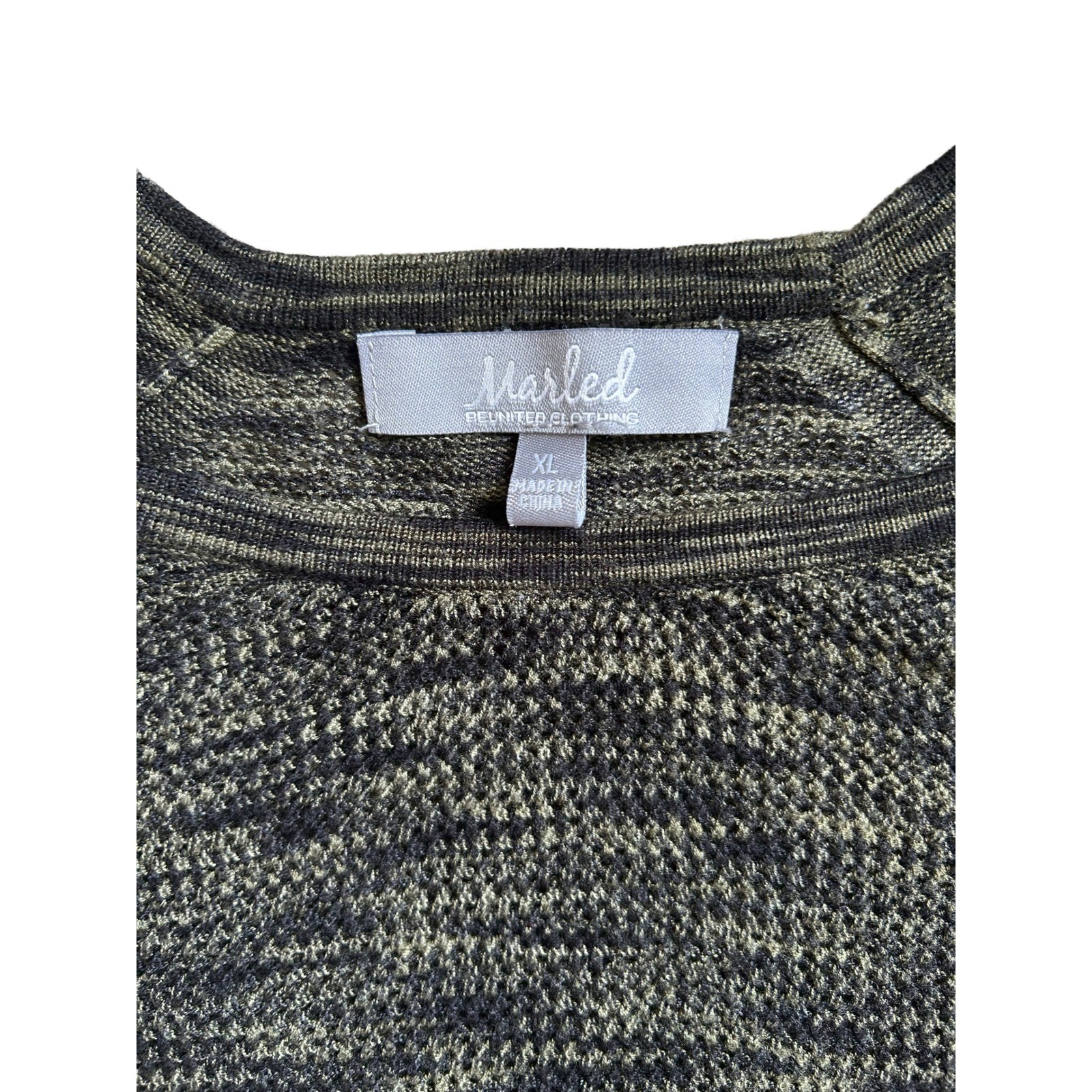 EUC Marled By Reunited Clothing Black Olive Green Knit Tunic Top Asymmetric XL