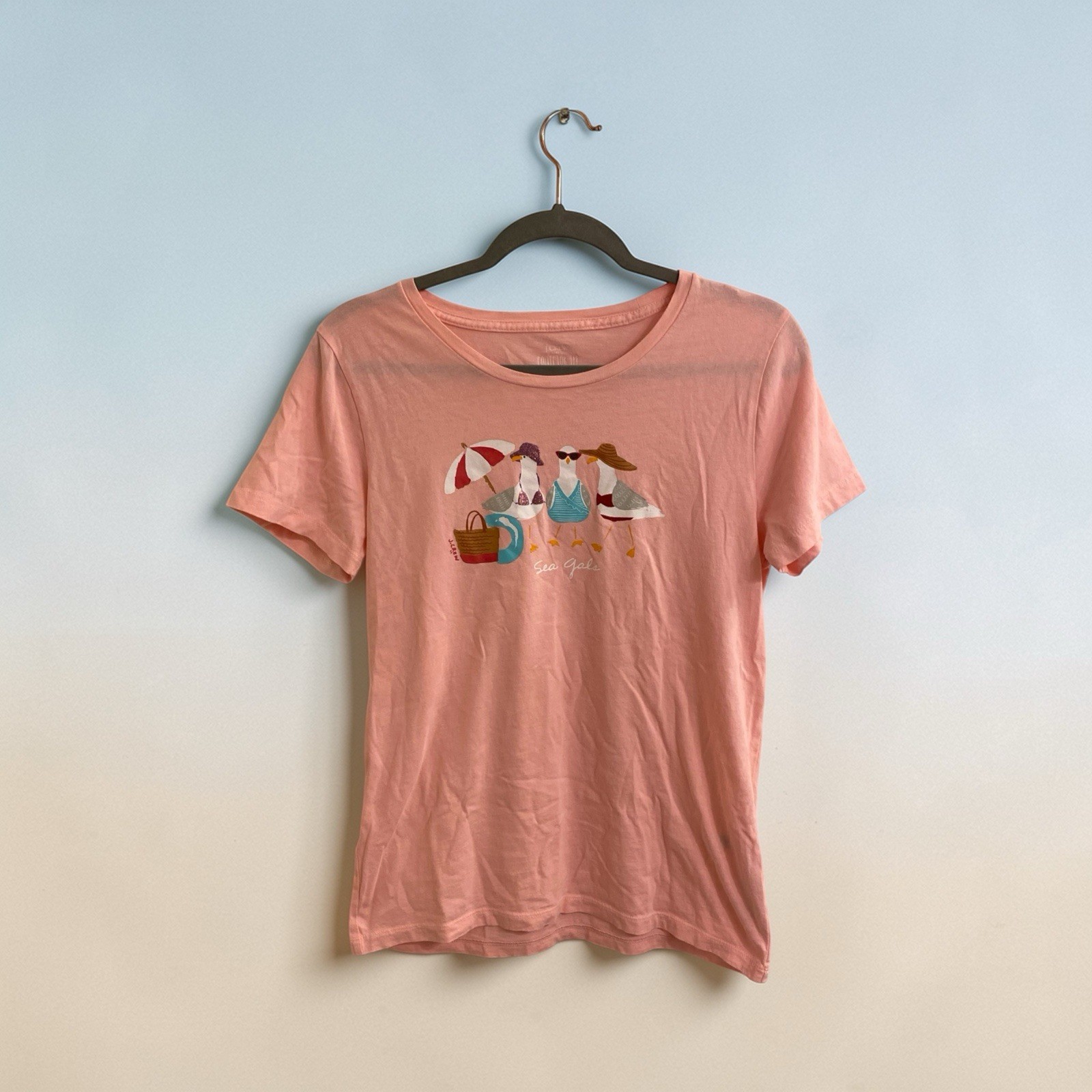 J.CREW COLLECTOR TEE “SEA GALS” SEAGULL DESIGN GIRLS BEACH TRIP SIZE MEDIUM CUTE