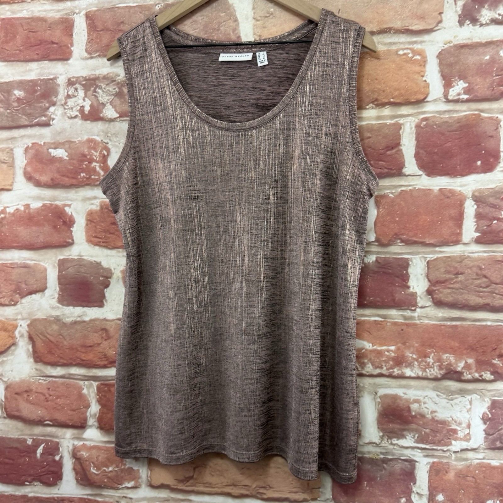 Susan Graver Top Womens Large Pink Gray Metallic Stretchy Camisole Tank Shirt