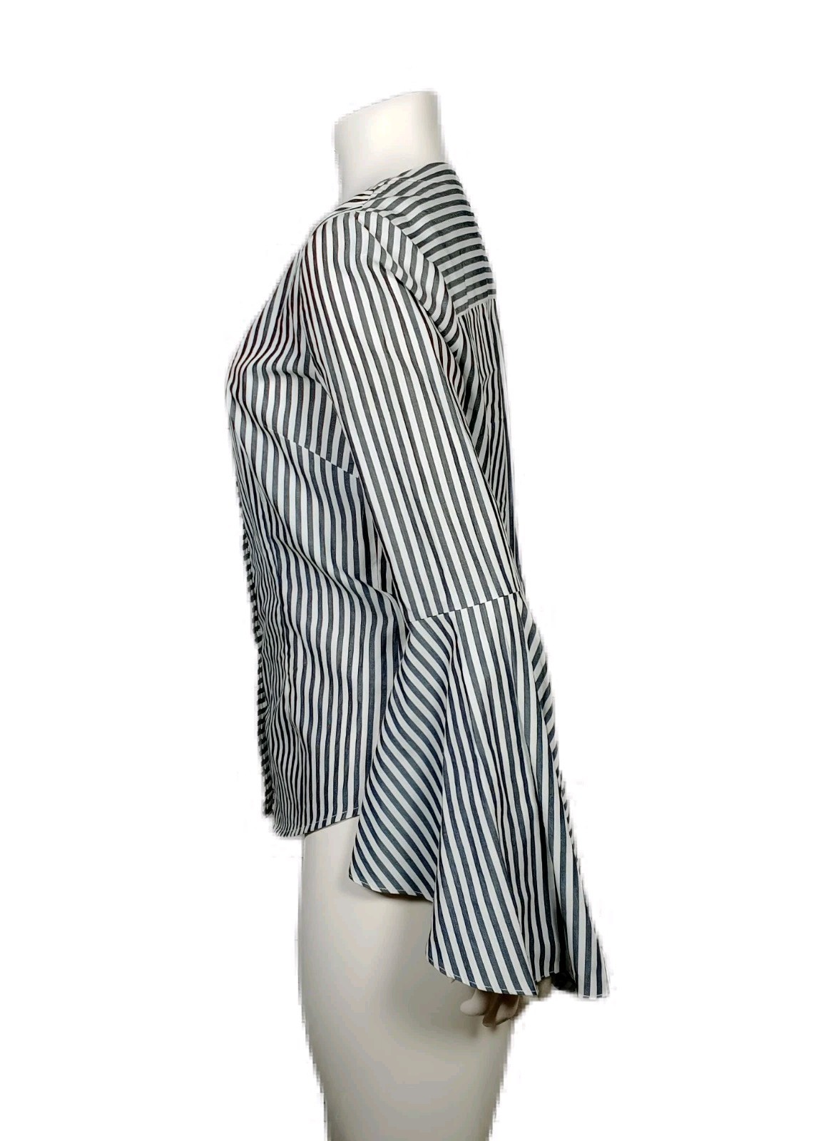 Milly Blouse Womens 2 Charcoal Gray White Striped Bell Sleeve Michelle Button