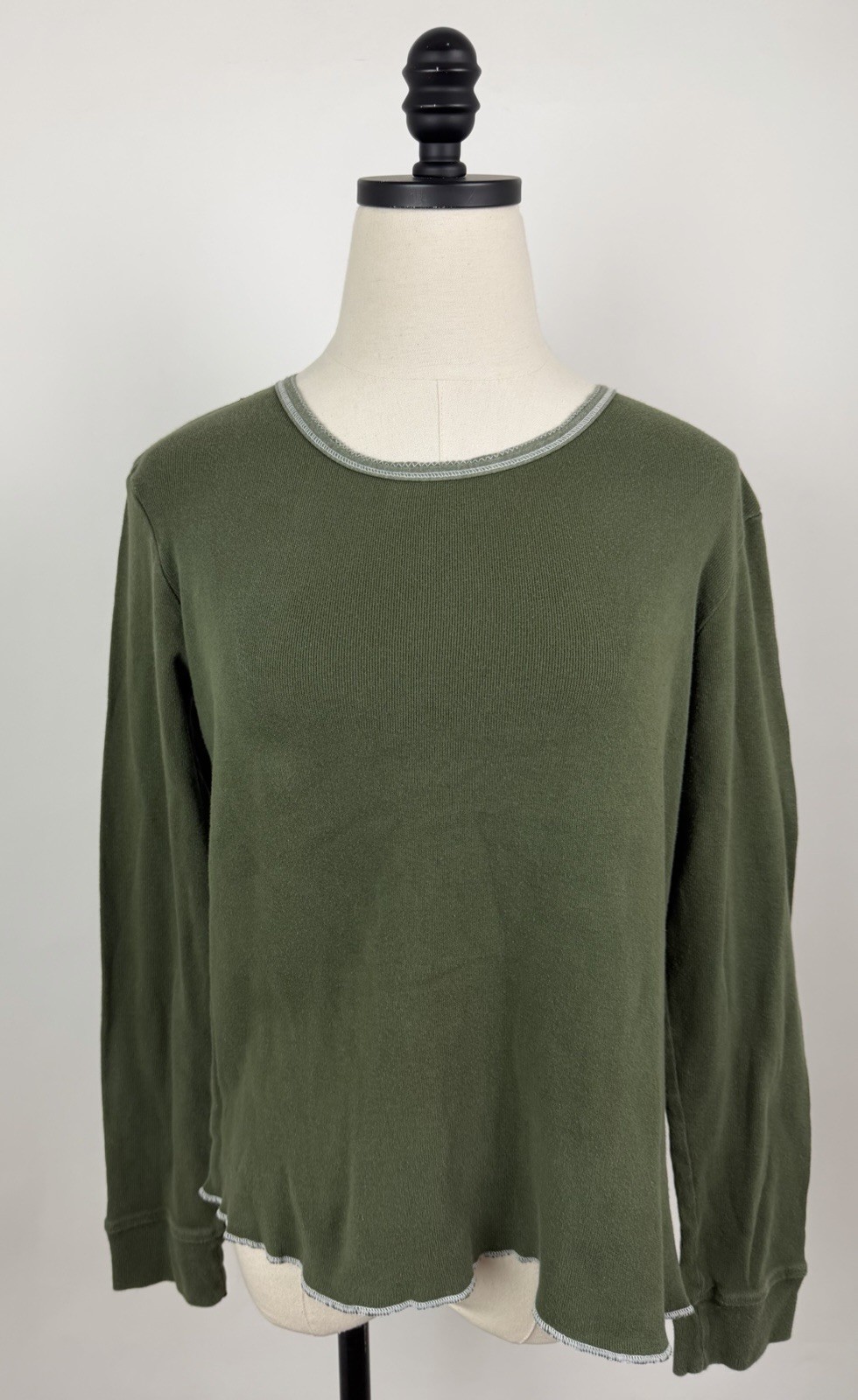 Vintage J Crew T-shirt Womens Medium 90s Y2K Tee Long Sleeve Olive Green HOLE