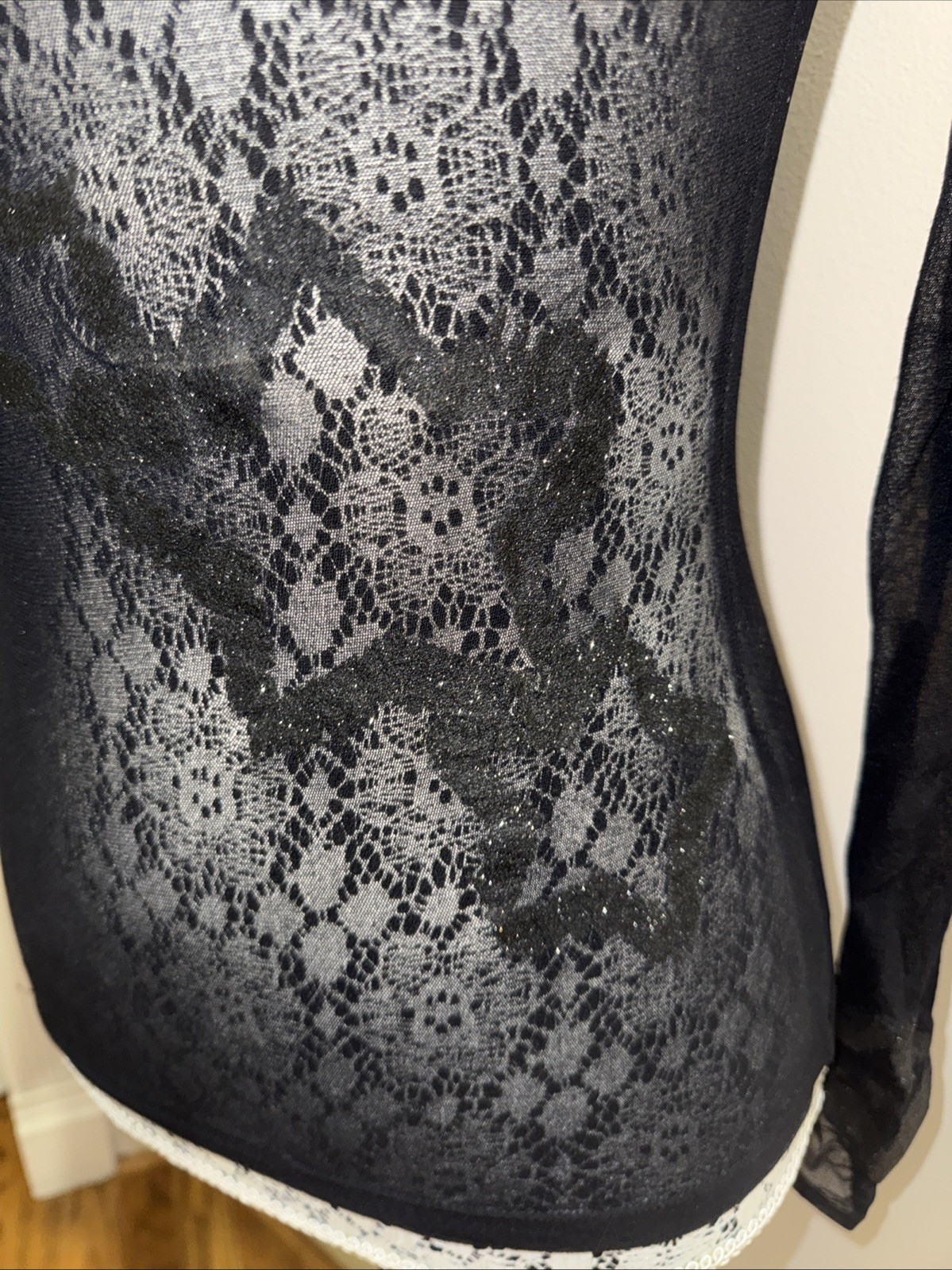Vintage Plein Sud France Black Mesh Sparkle Long Sleeve See through Top S/M