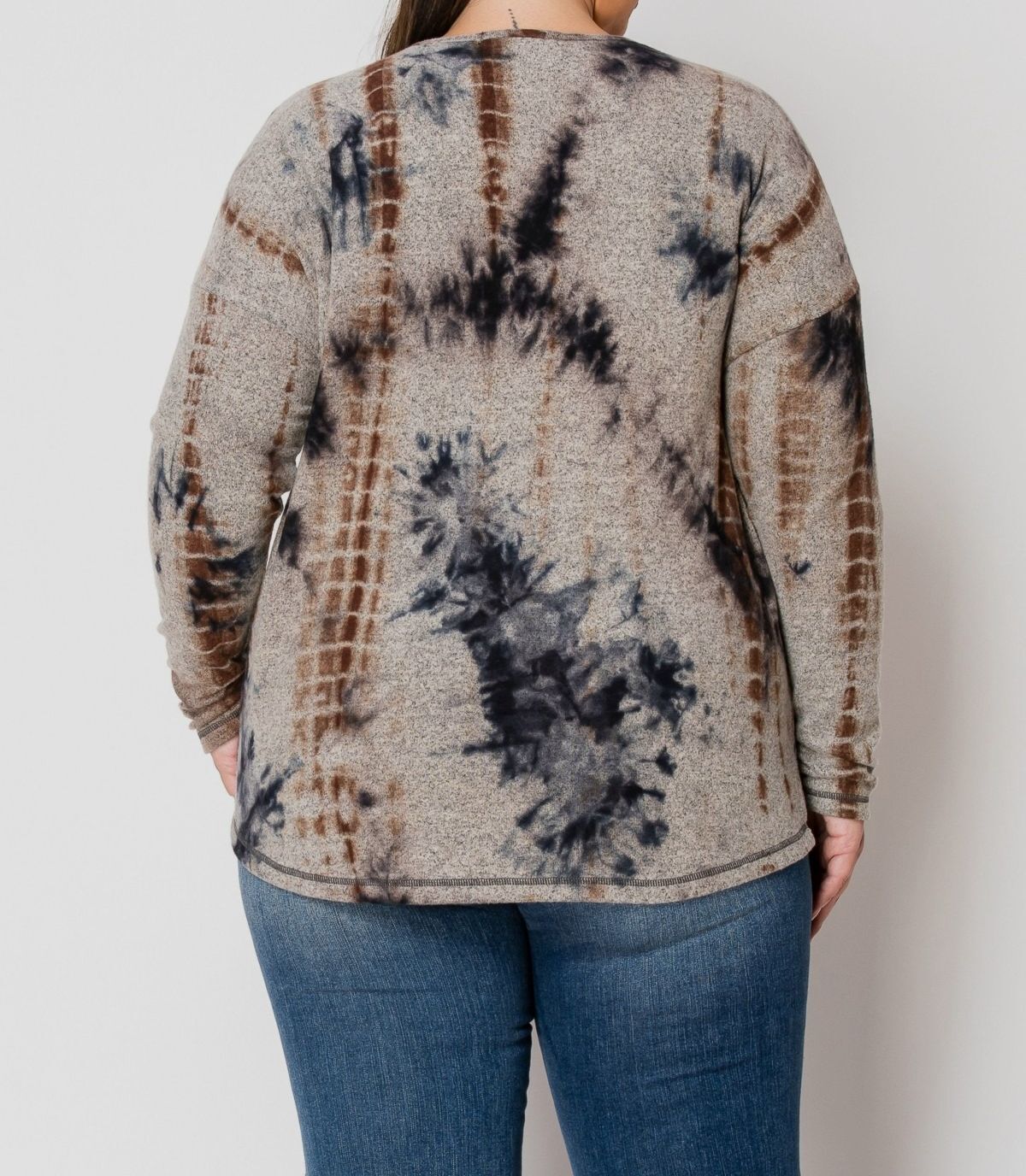 Coin 1804 Women’s Brown Tie Dye Cozy V-Neck Dolman Sleeve Top Plus Size 3X