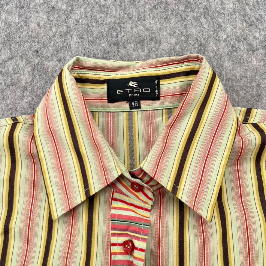 Etro Milano Button Up Shirt Top Womens Size 48 Yellow Striped