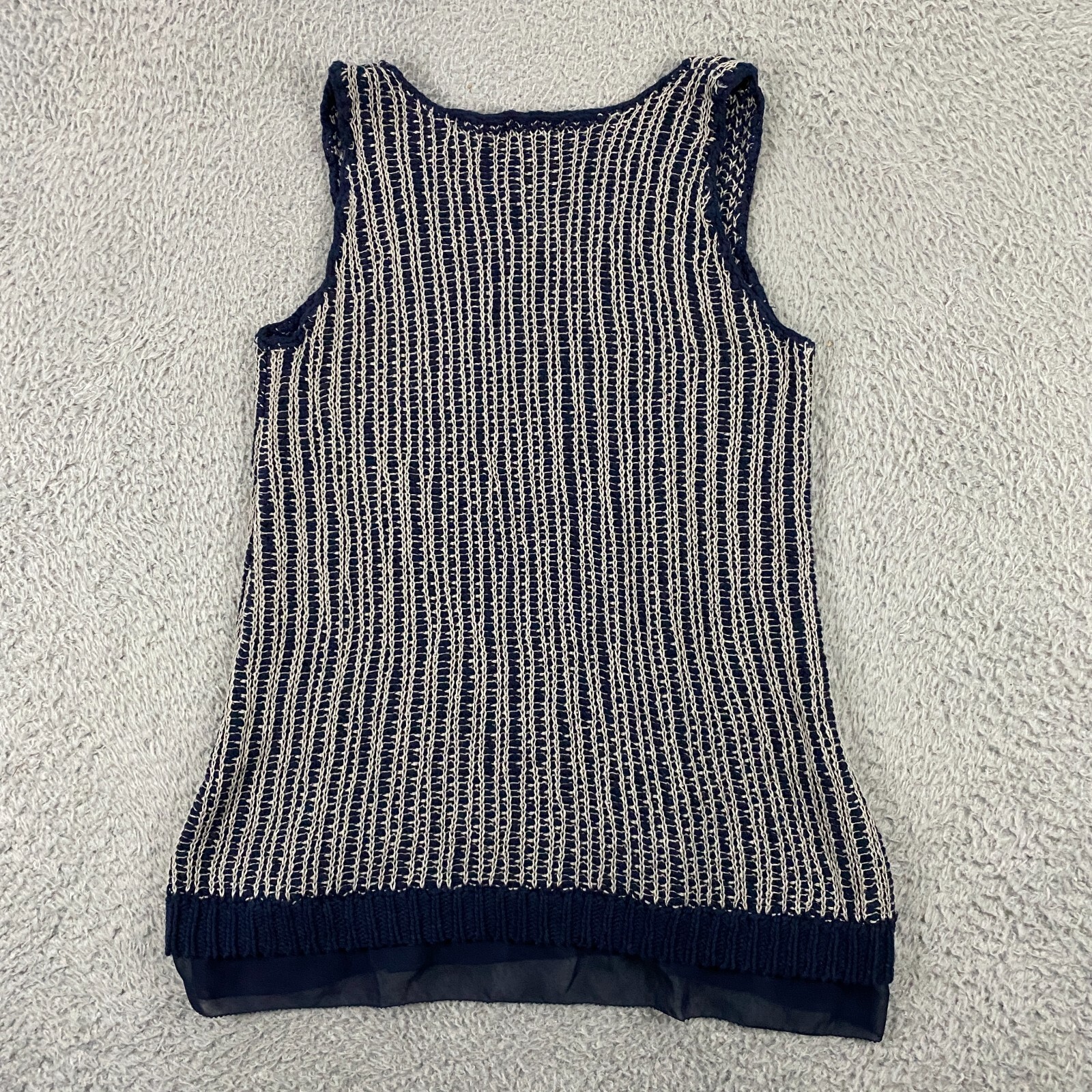 Lucky Brand Top Small Sweater Knit Sleeveless Pullover Tank Blue Hippie Boho