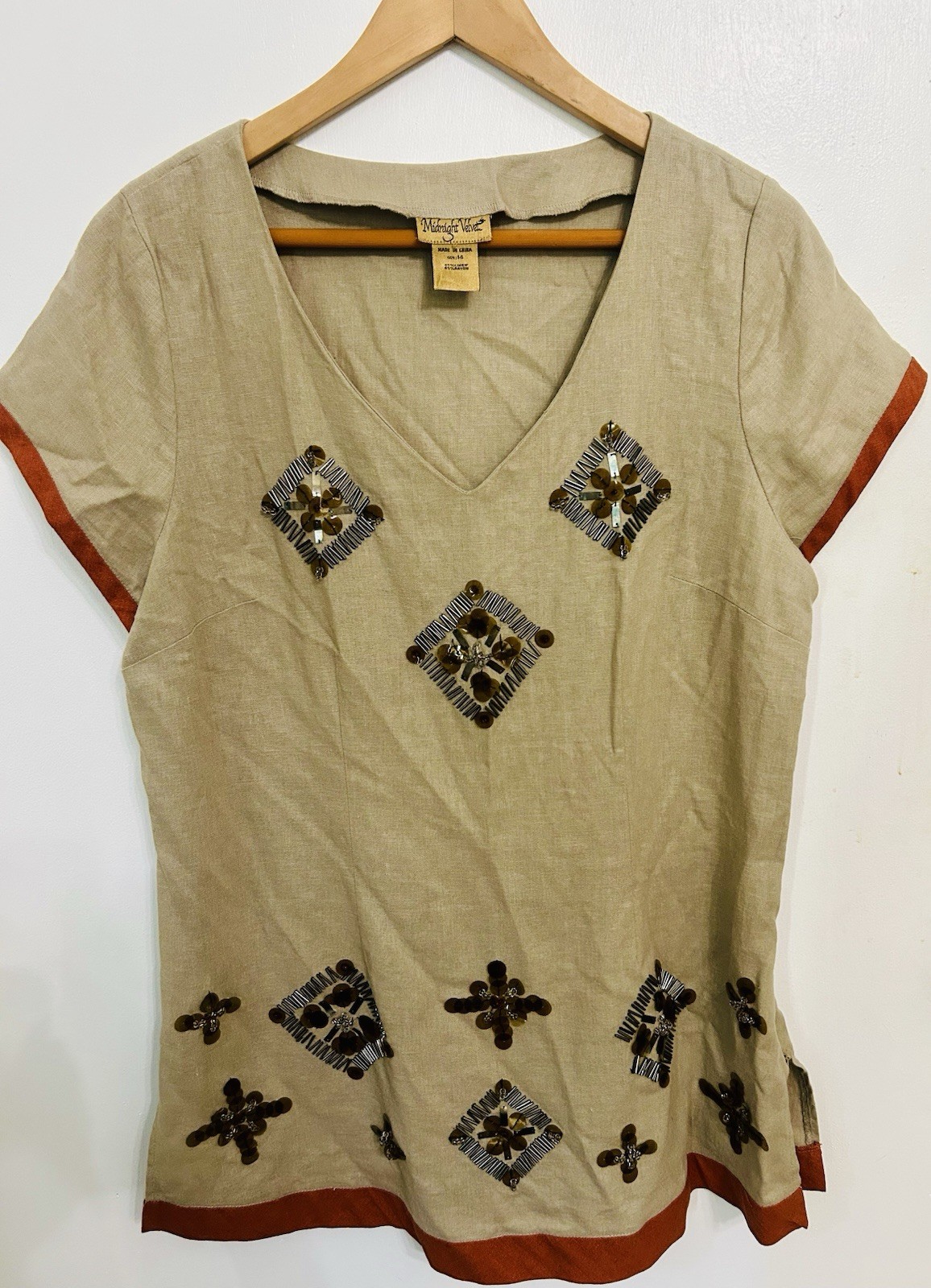 Midnight Velvet Beaded Vintage Inspired Tunic Size 14